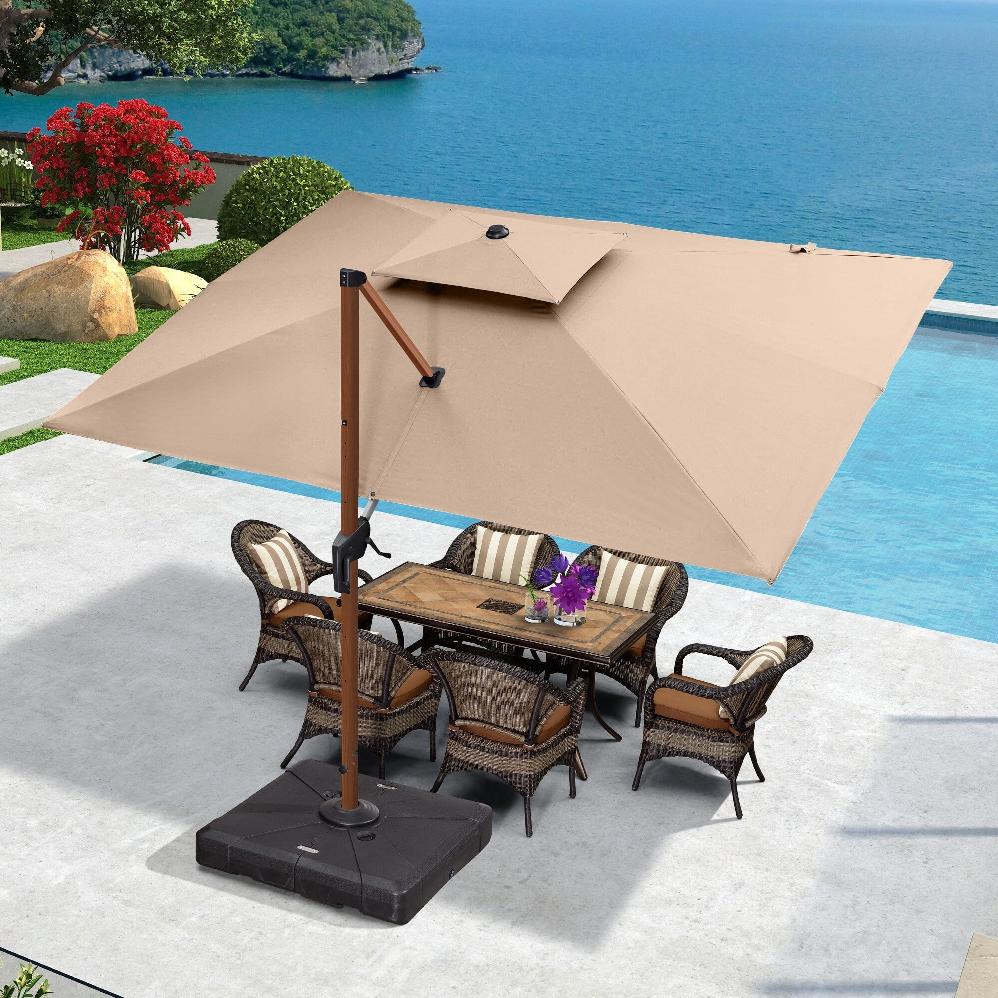 PURPLE LEAF  9 x 12ft Rectangle Wood Pattern Patio Cantilever Umbrella Beige