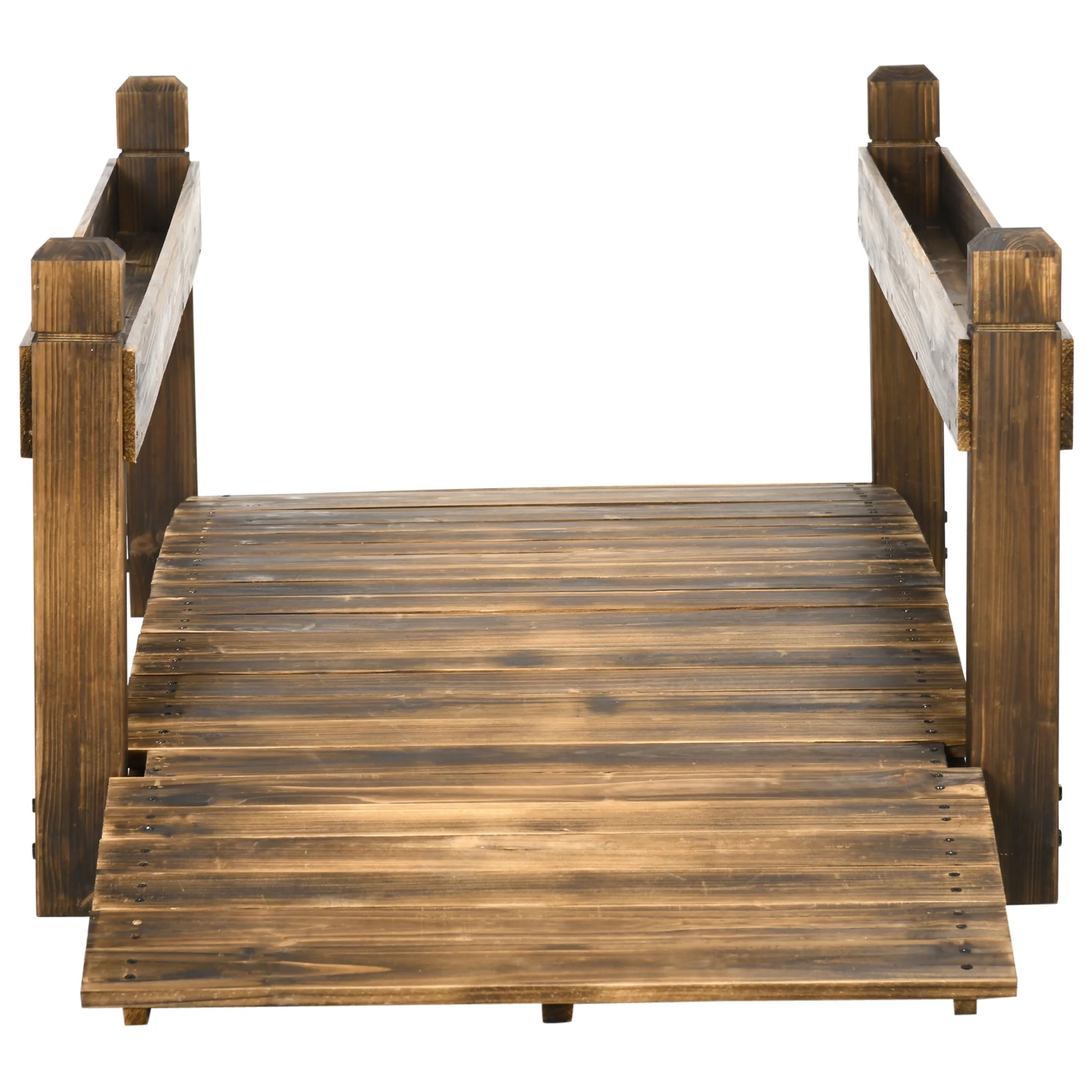 Outsunny Wooden Garden Bridge with Planters, Stained Finish Arc Footbridge