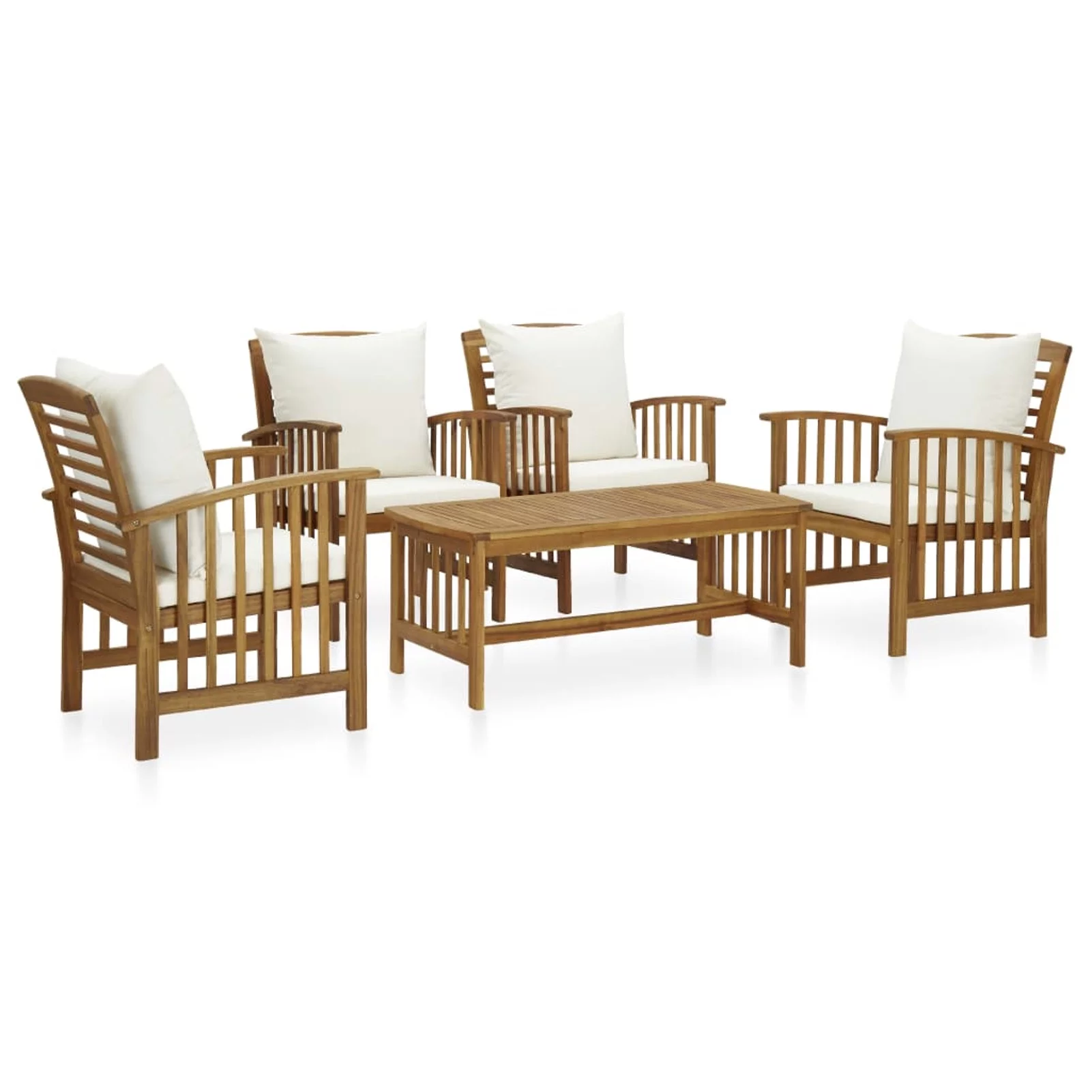Walmeck 5 Piece Patio Set with Cushions Solid Acacia Wood