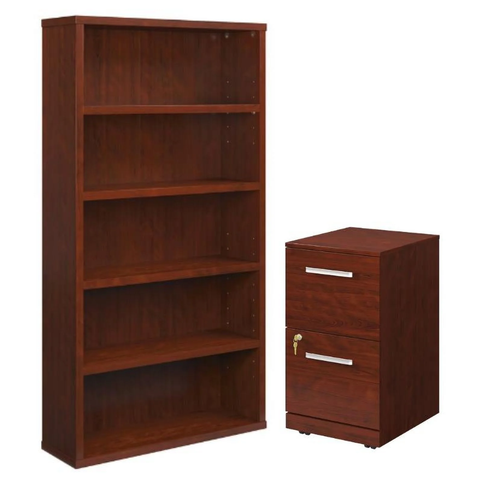Home Square 2-Piece Set with 2-Drawers File Cabinet & Bookcase in Classic Cherry