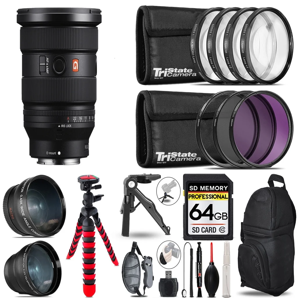 SONY FE 16-35mm f/2.8 GM II Lens for Sony E + 3 Lens Kit + Tripod + Backpack - 64GB Accessory Bundle
