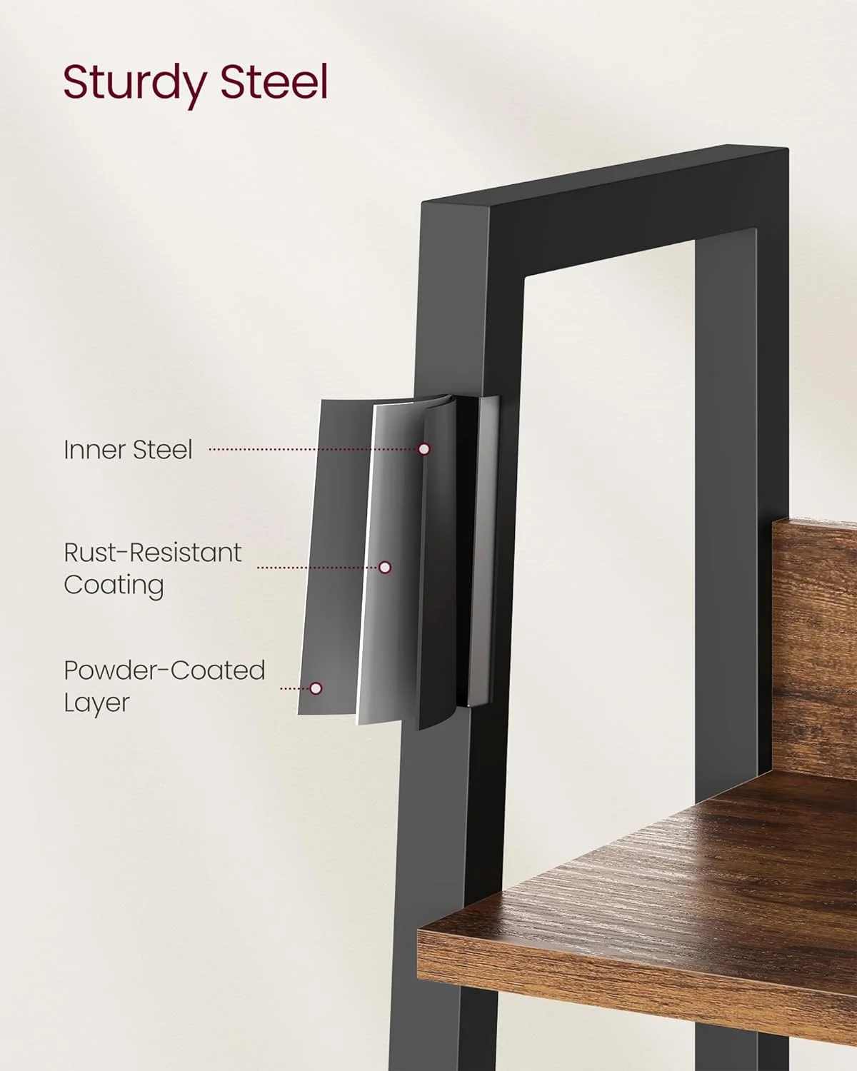 5-Tier Ladder Bookshelf: Rustic Brown & Ink Black, Home Office, Living Room, Bedroom