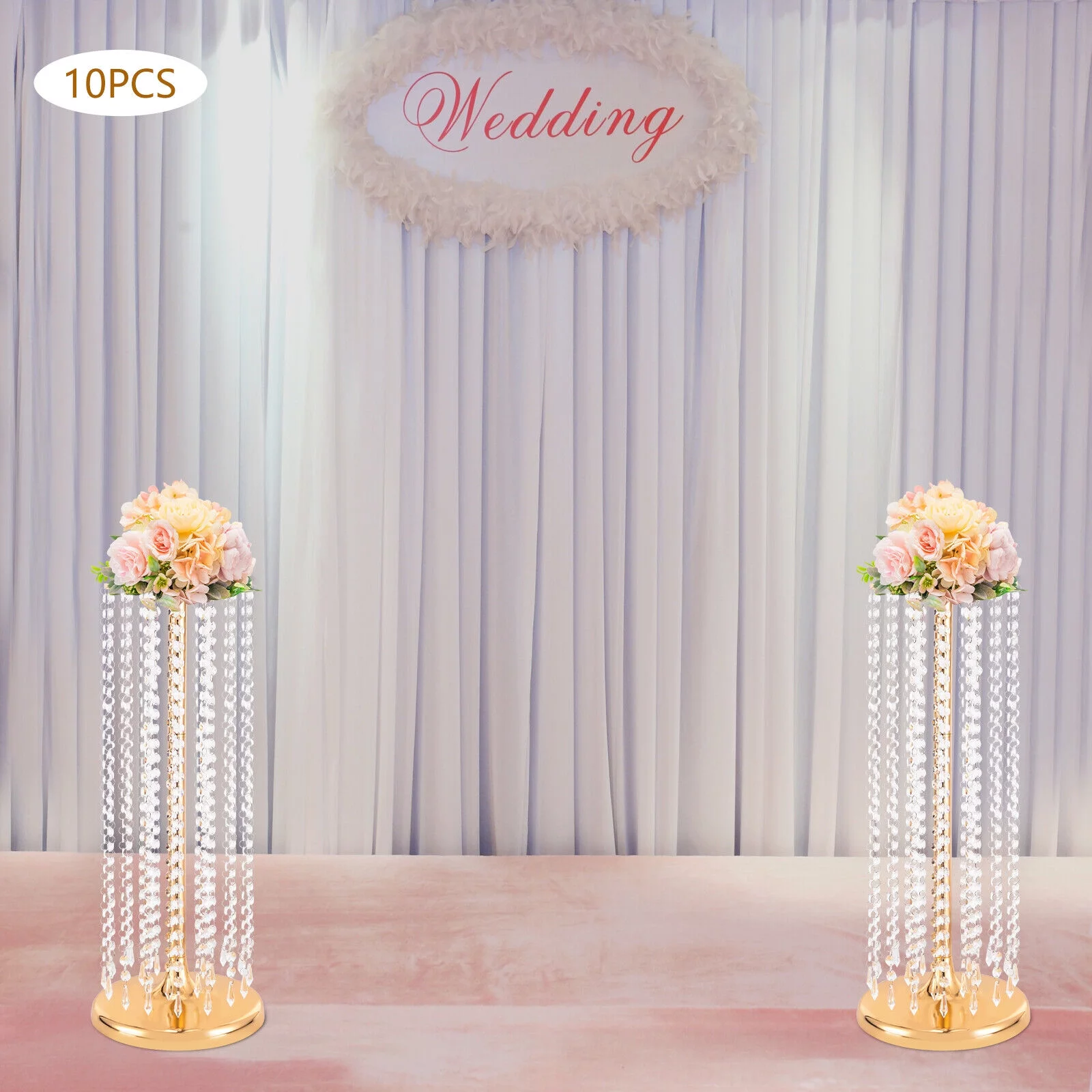10 PCS Metal Gold Flower Vase Wedding Table Centerpieces Acrylic Crystal Flower Stand