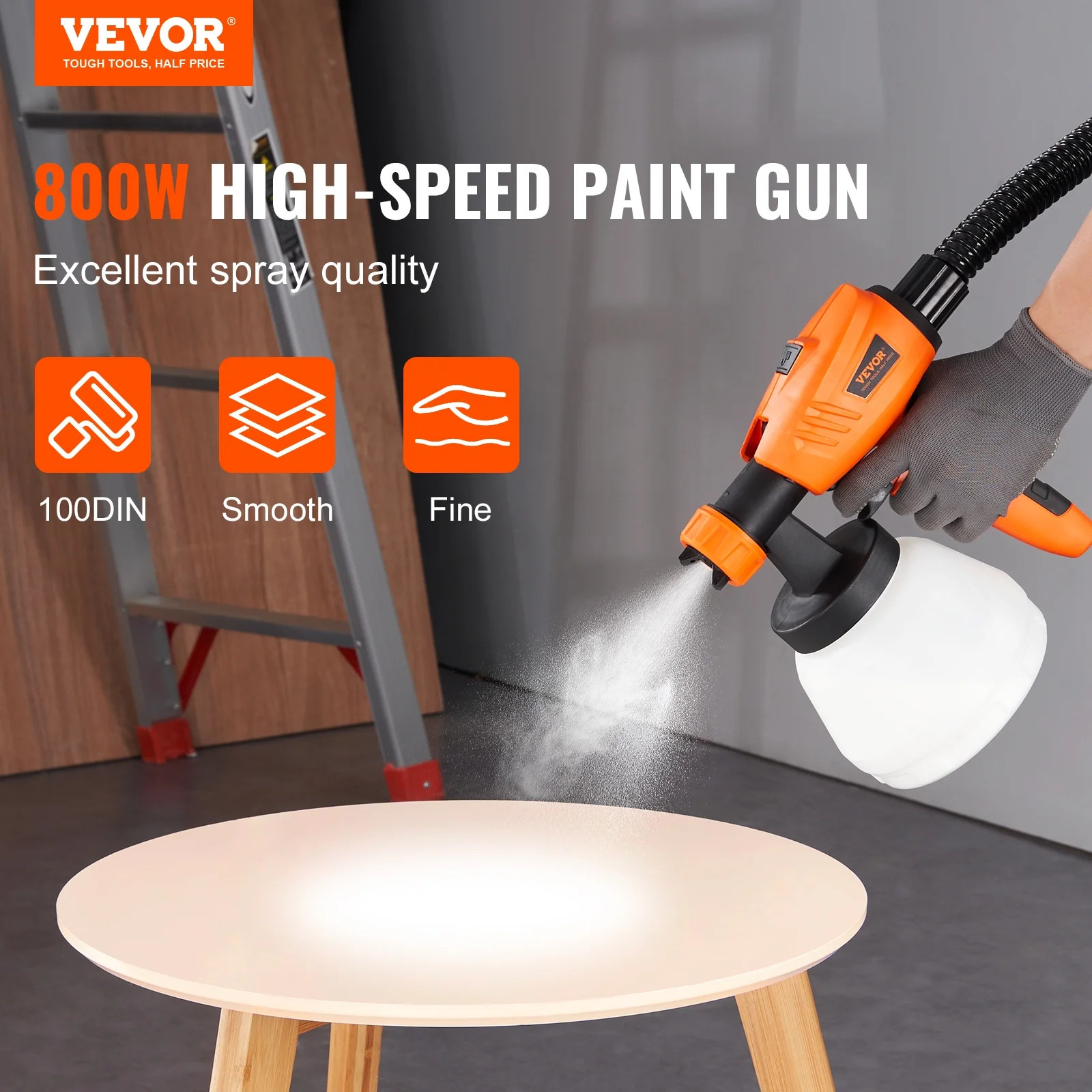 BENTISM Paint Sprayer, 500W HVLP Electric Spray Paint Gun with 10FT Air Hose, 1300ML, 4 Nozzles, 3 Patterns, Paint Sprayer for House Painting Home Interior & Exterior Walls, Ceiling, Fence, Cabinet