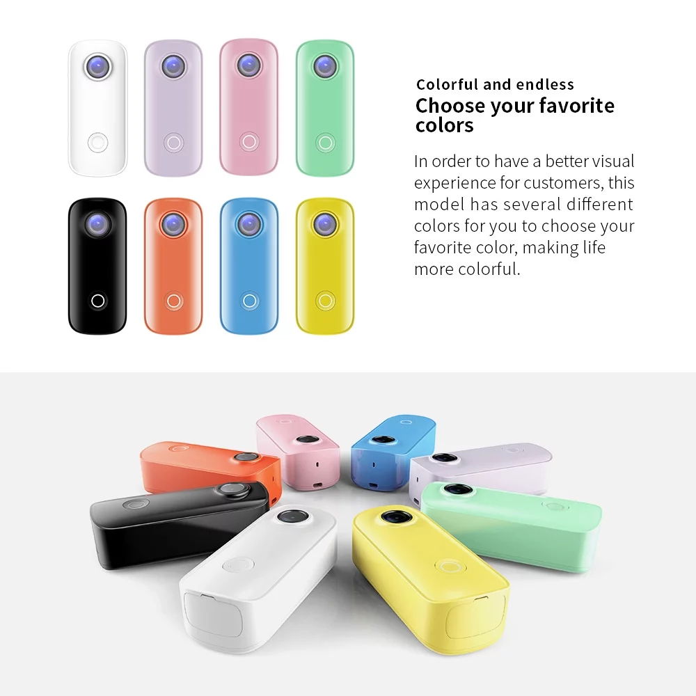 C100   Camera 1080P/30fps Digital Video Camera 30M Waterproof Magnetic Body Built-in Battery WiFi Connection APP Sharing with Waterproof Case Back Clip Lanyard