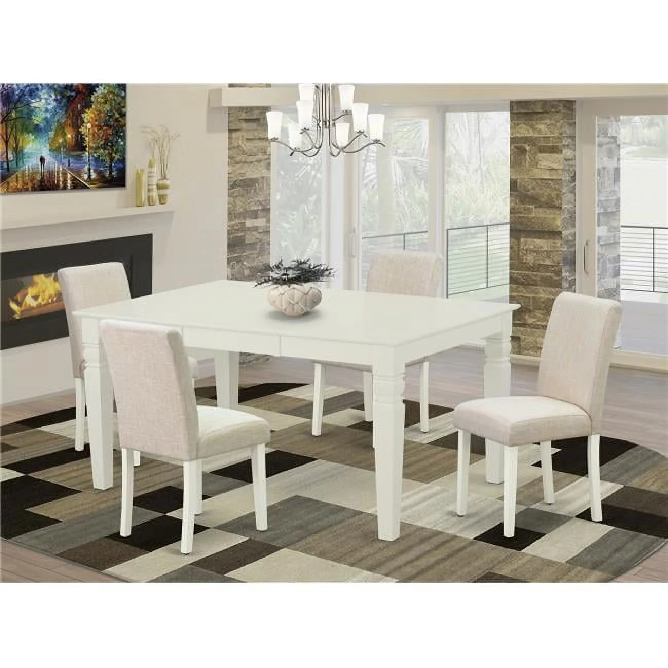 East West Furniture Weston 5-piece Wood Dining Set with Fabric Seat in White
