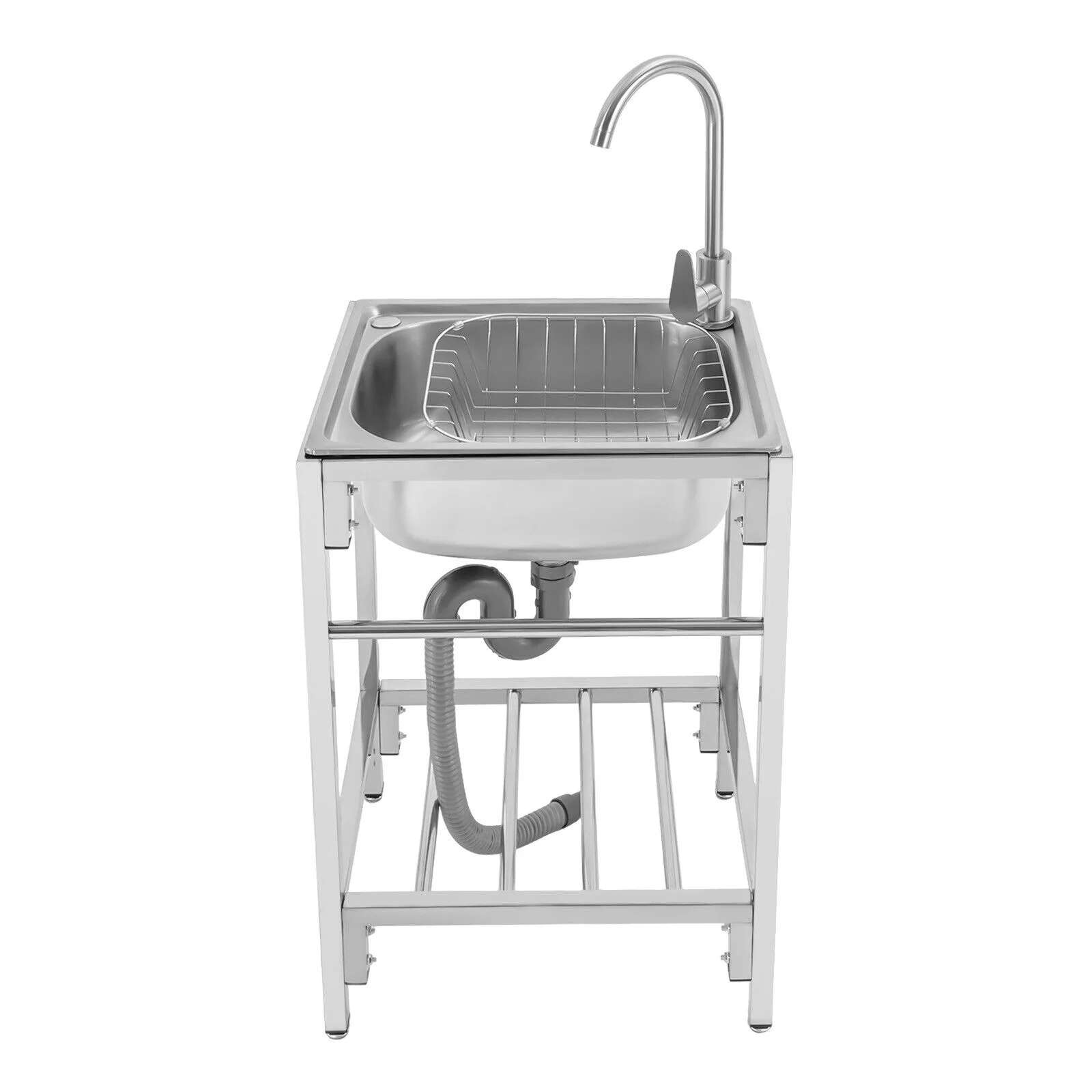 SHZICMY Kitchen Stainless Steel Utility Sink, Free Standing Single Bowl, Multifunctional Bathroom Sink Freestanding Kitchen Sink Basin Sink for Laundry Room, Bathroom