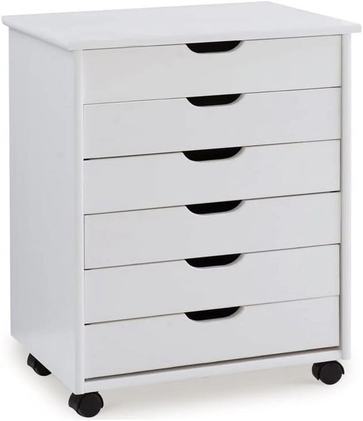 Callie Multipurpose Six Drawer Dresser Wide Wood Rolling File Cabinet Storage Cart In White Wash