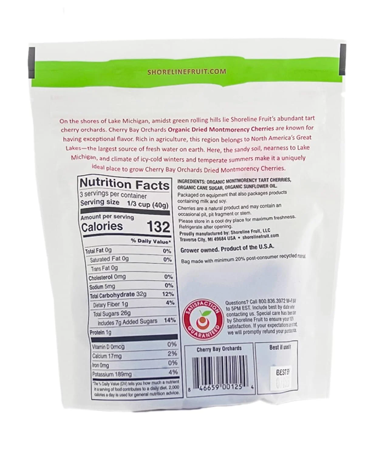 Cherry Bay Orchards Organic Dried Cherries (4 oz Bag) - All Natural Montmorency Cherries 100% US Grown, No Pesticides, Organic Certified, Gluten & GMO Free - Resealable Pouch For Extra Freshness