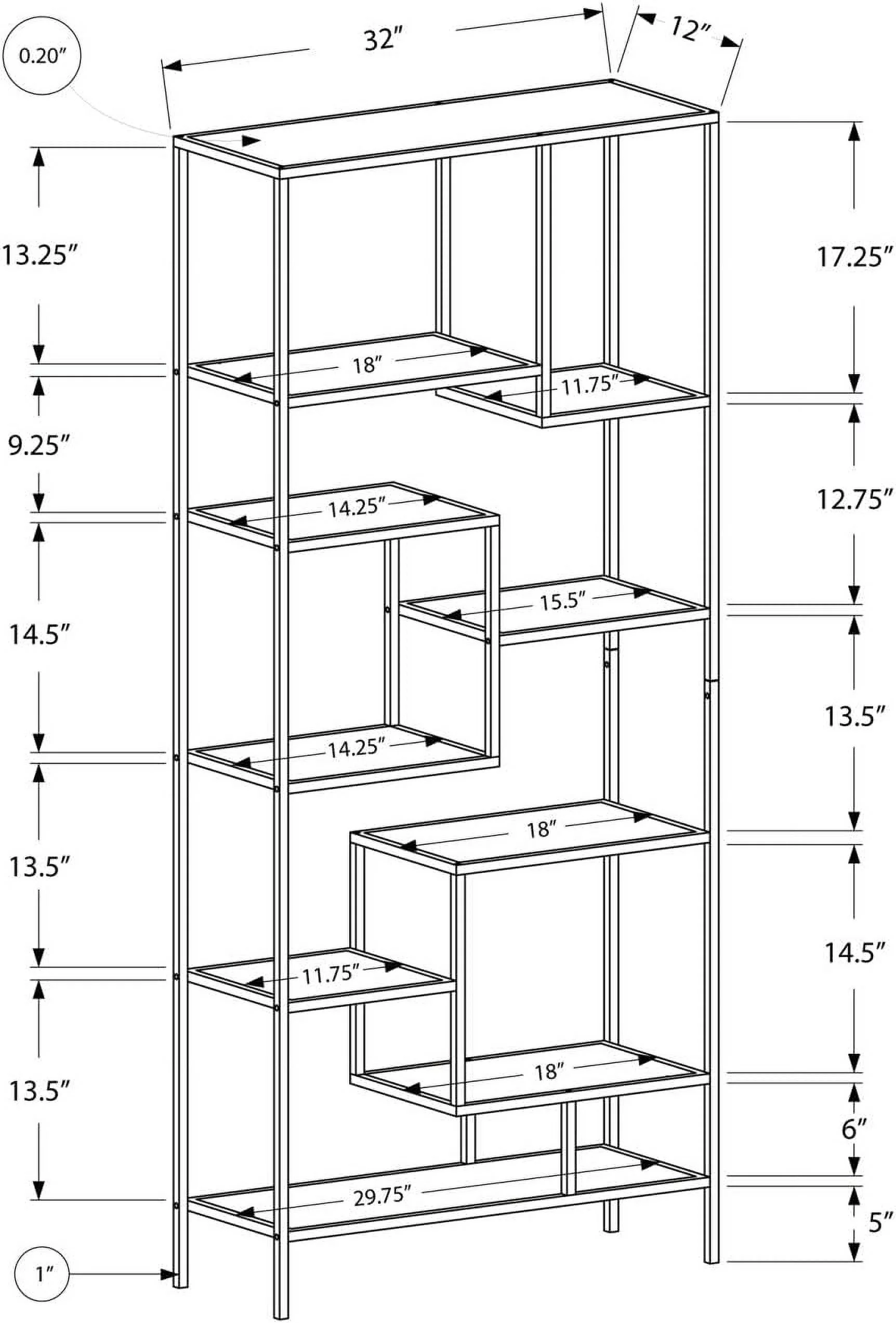 MONARCH SPECIALITIES INC. Bookcase, 72 Inch, Silver/Clear Glass