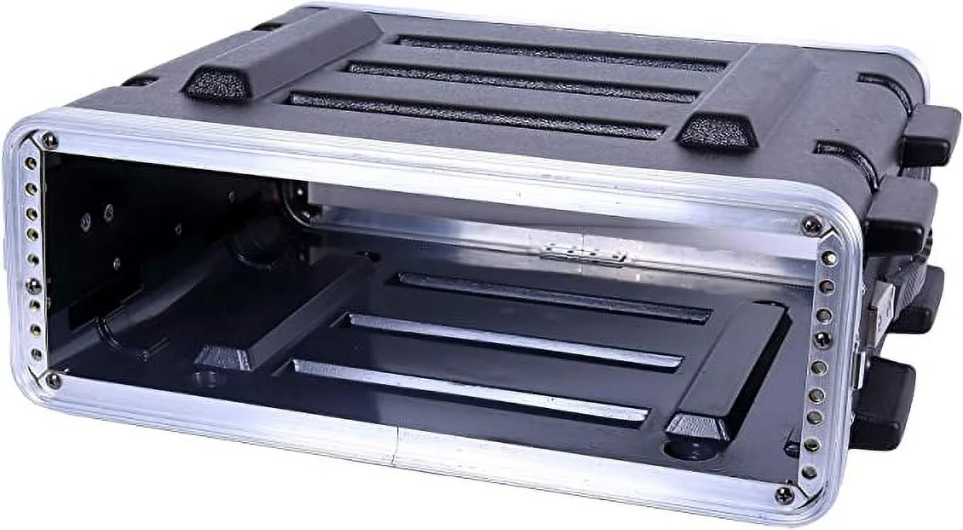 Crossrock Stackable 3U Rack Case, Standard 19.25” Depth, Polyethylene Hard-Shell Construction with Heavy Duty Hardware-Black