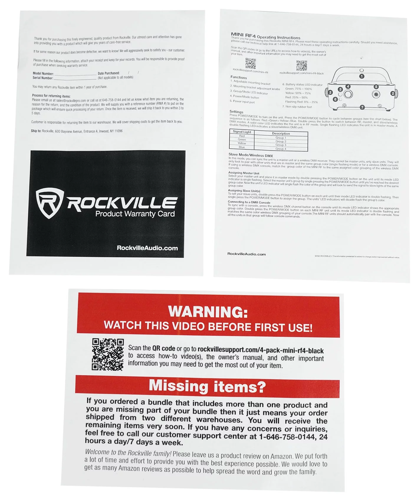 Rockville 4 PACK MINI RF4 Black DJ Par Lights+Bag+Remotes+Wireless DMX Control