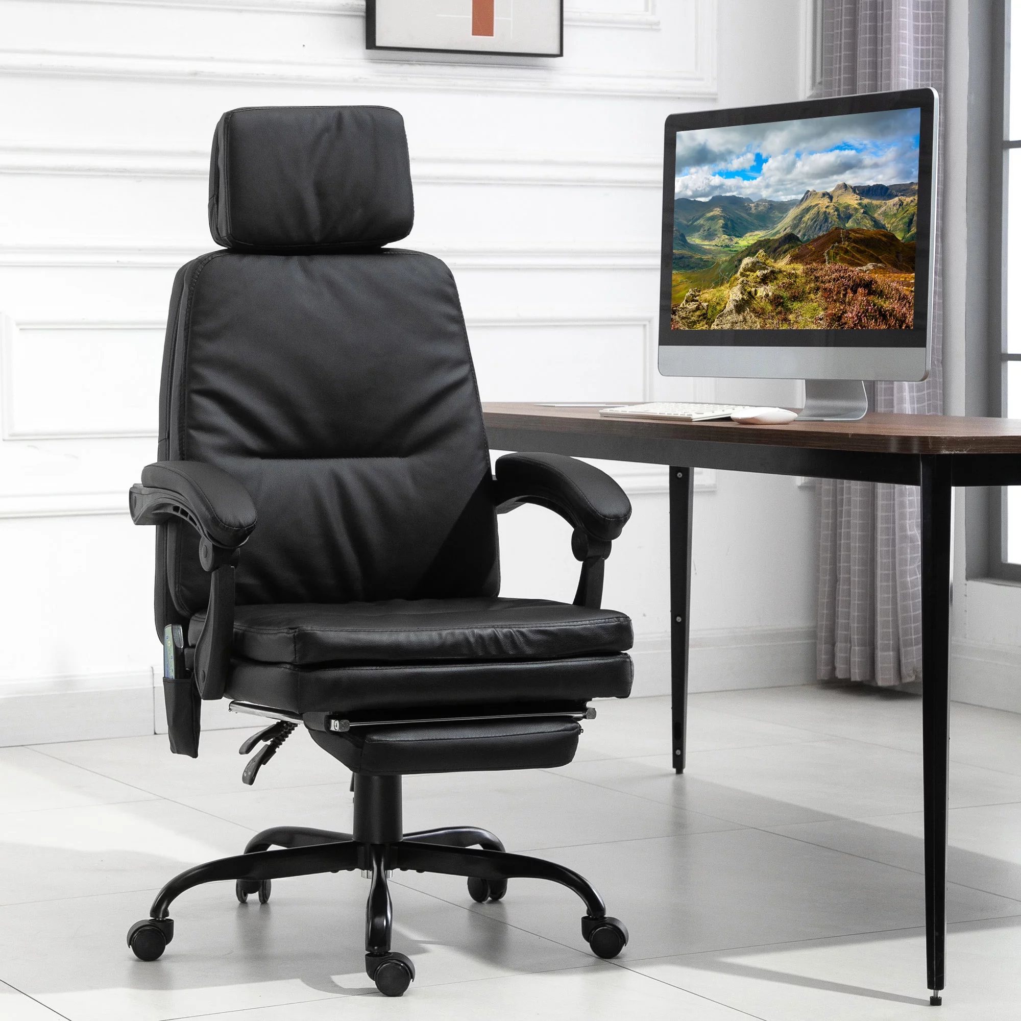 Vinsetto 6-Point Vibration Massage Office Chair Faux Leather w/ Wheel, Black