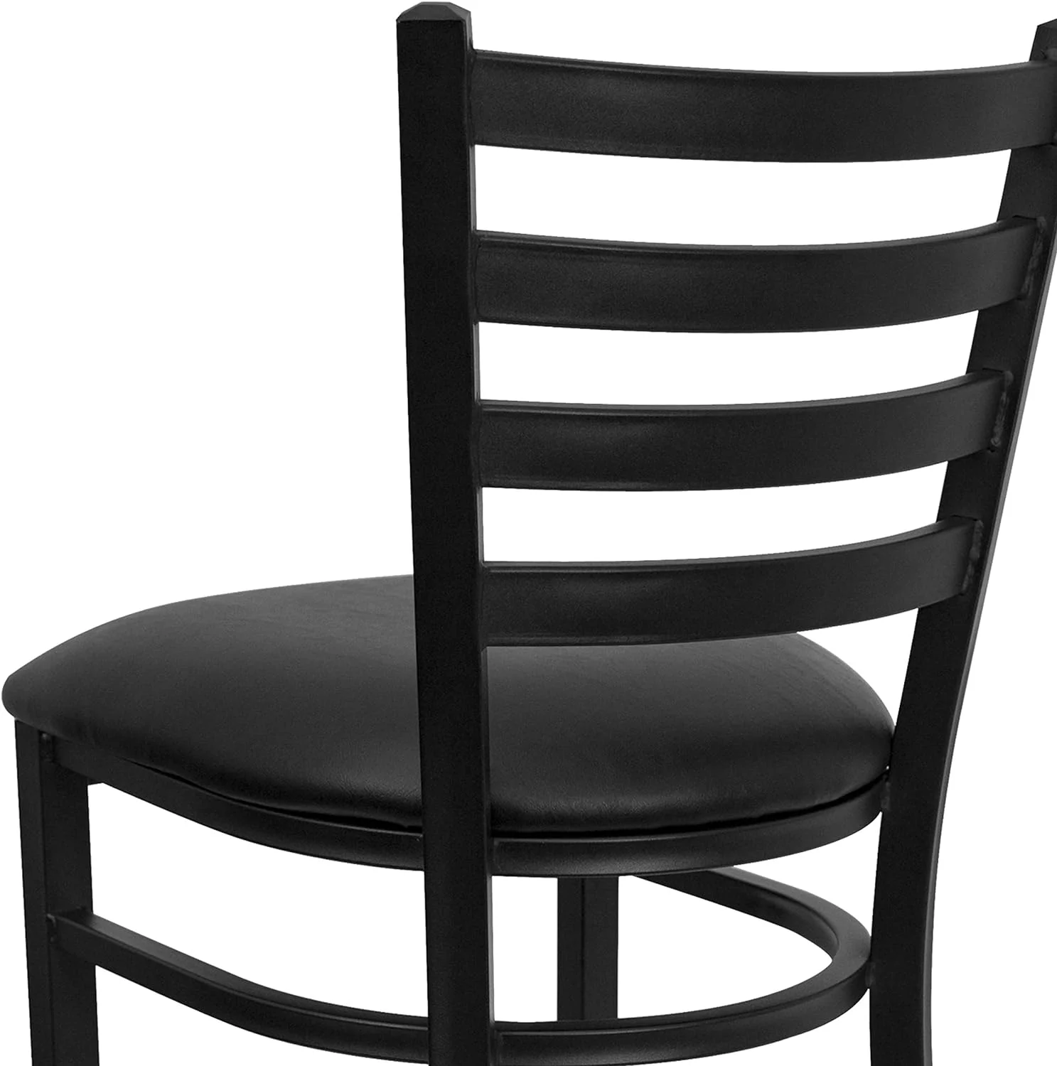 Black Ladder Back Metal Restaurant Barstool - Black Vinyl Seat