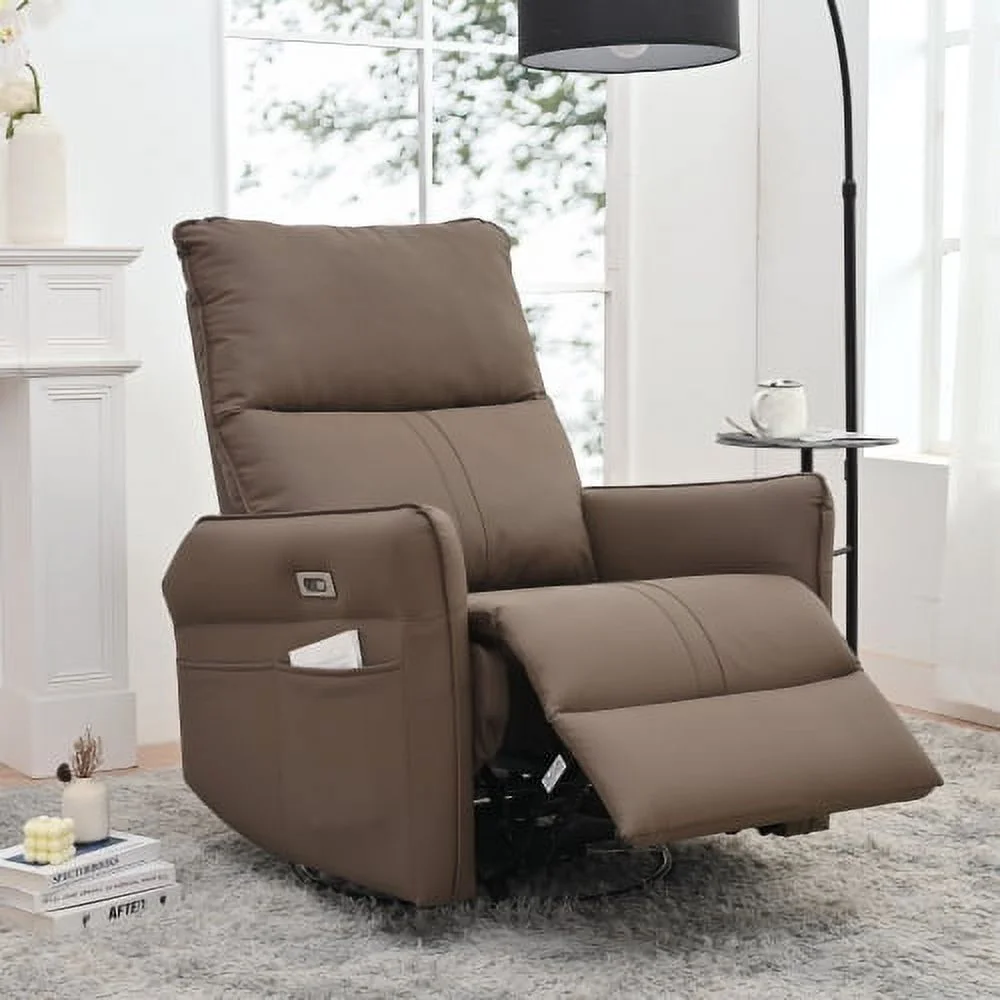 270° Power Swivel Rocker Recliner Chair, Electric Glider Reclining Sofa with USB Ports, Power Swivel Glider, Rocking Chair Nursery Recliners for Living Room Bedroom