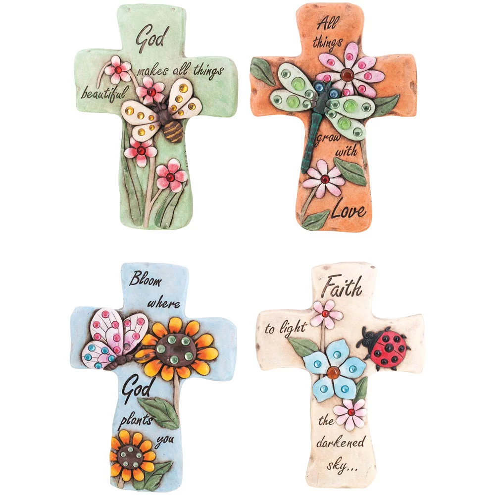 4PACK Alpine 11 In. Cement Cross Stone with Inspirational Words