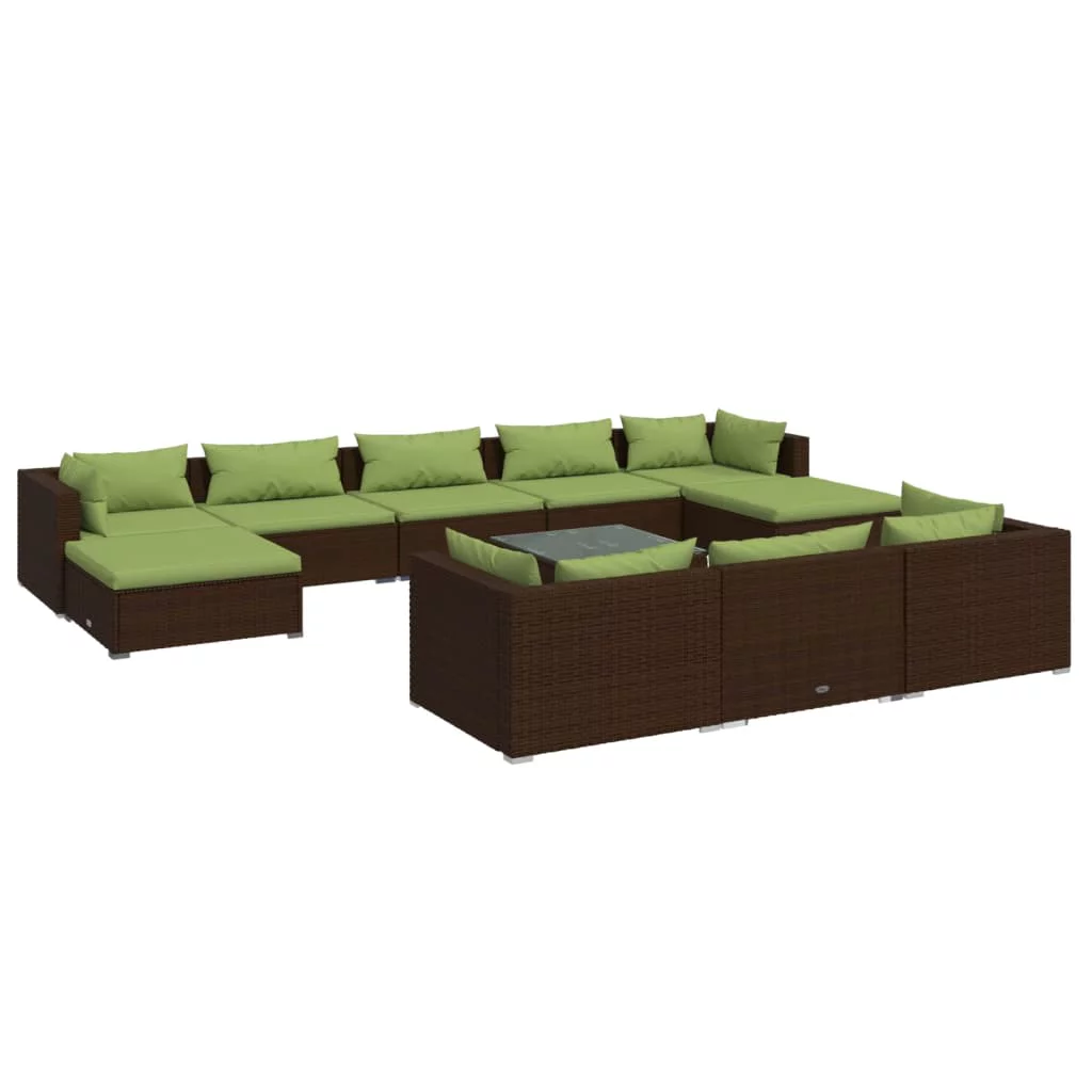 Anself 11 Piece Patio Set with Cushions Brown Poly Rattan