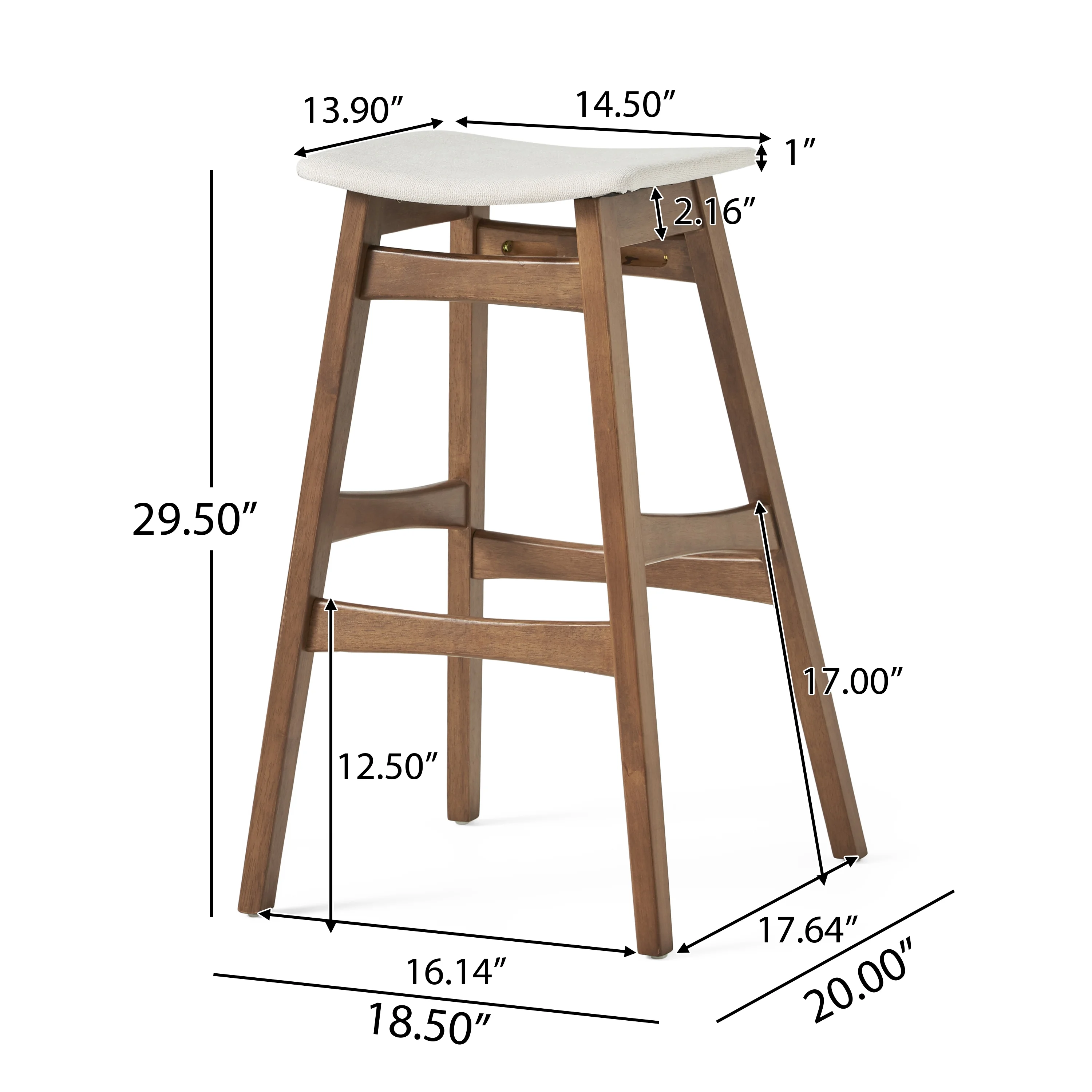 Noble House Jackie Walnut Finish Bar Stools, Set of 2, Light Beige