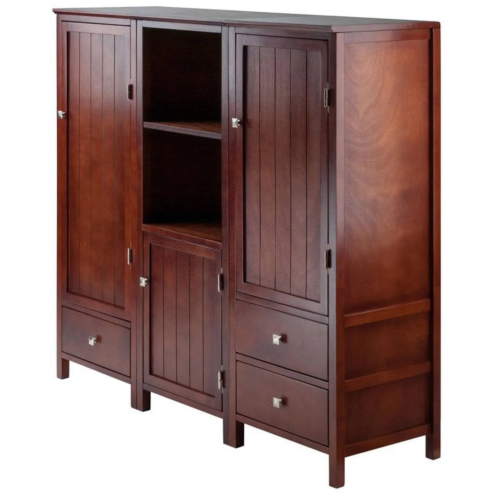 Pemberly Row 3-Piece Transitional Solid Wood Cupboard Set in Walnut