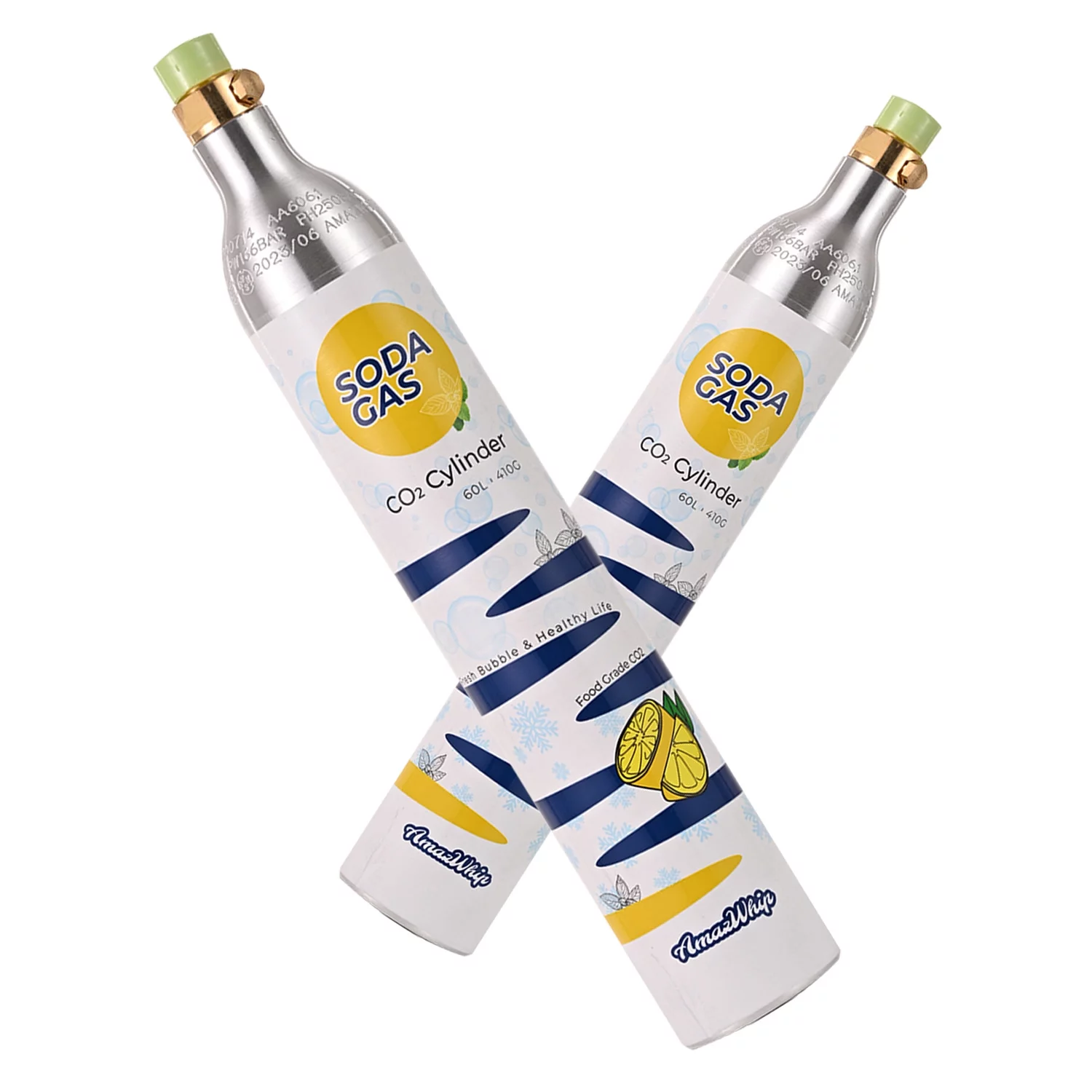 AmazWhip 60L Thread Exchange Carbonitor Cylinder, 14.5 Oz Soda Water Maker CO2 Gas Cylinder, Fully Charged Carbon Dioxide Cylinder(2 Canisters)