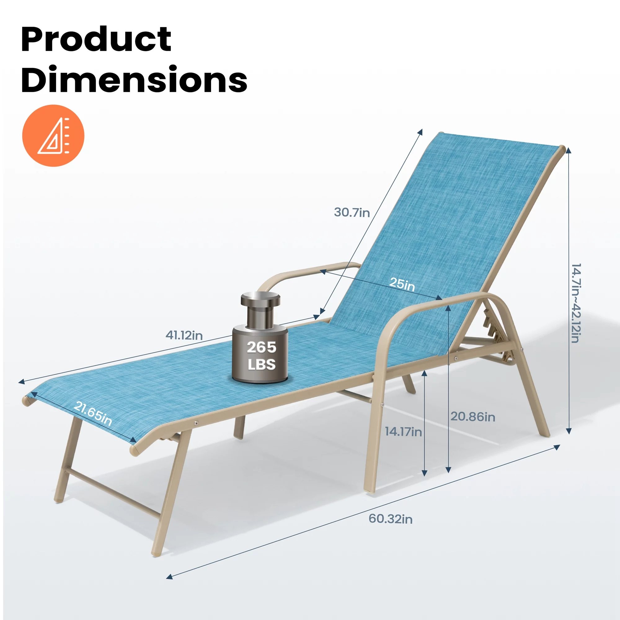 Pellebant Set of 2 Outdoor Chaise Lounge Chairs Aluminum Patio Folding Recliners ,Blue