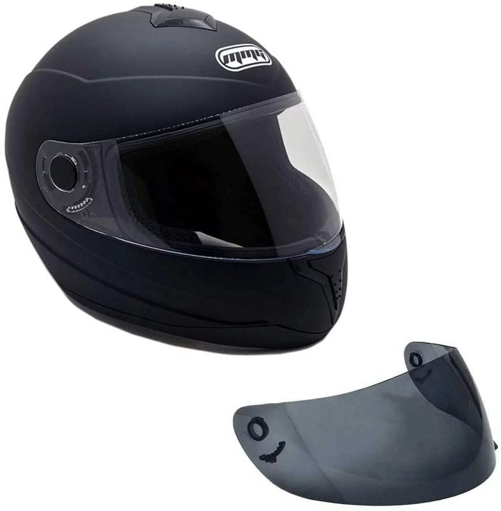 MMG Adult Full Face Helmet DOT – Matte Black LARGE (with Spare Shield) Model 26