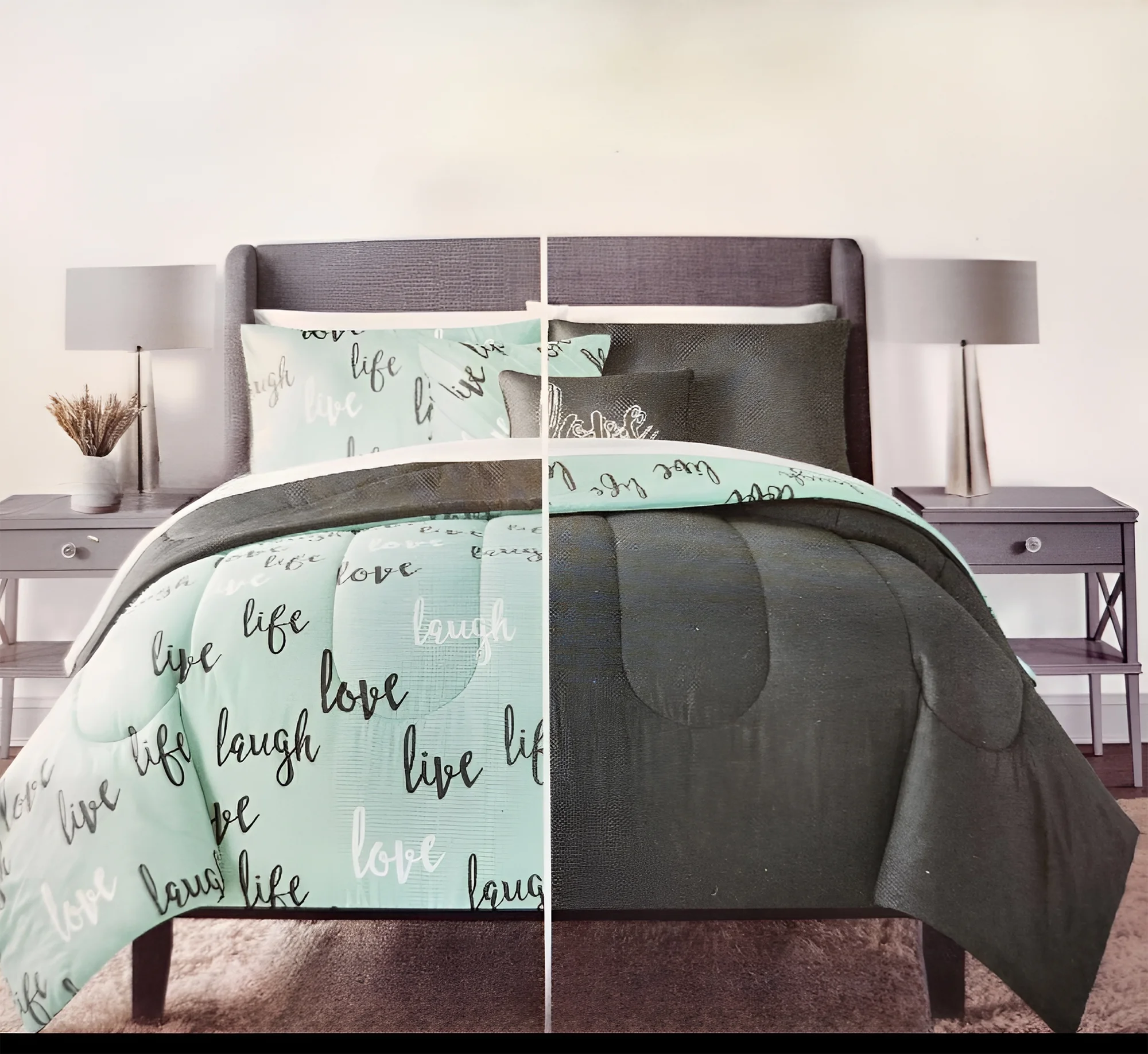 Sugar Studios King 5-Piece Reversible Comforter Set, Includes 2 King Shams, 2 Decorative Pillows, 1 King Comforter, Teal