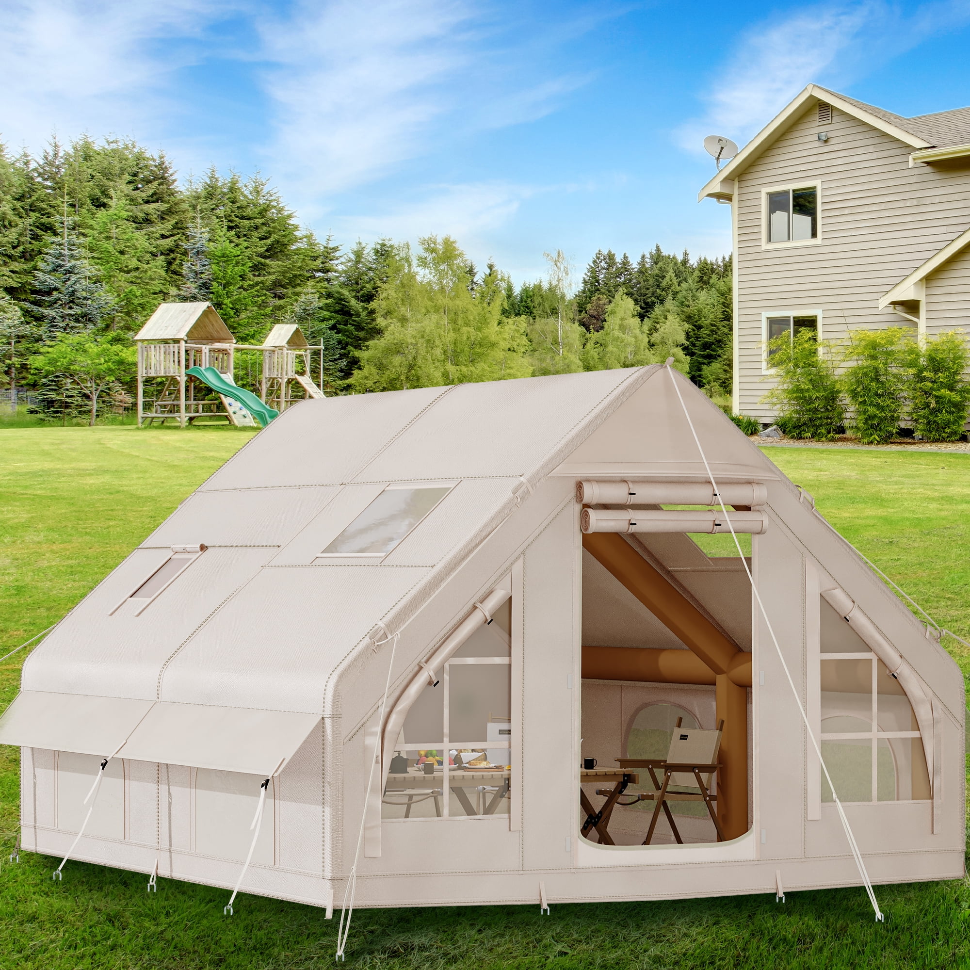 Dextrus Inflatable Camping Tent with Pump, Glamping Tents, Easy Setup 4 Season Waterproof Windproof Outdoor Blow Up Tent, Suitable for 2-6 people