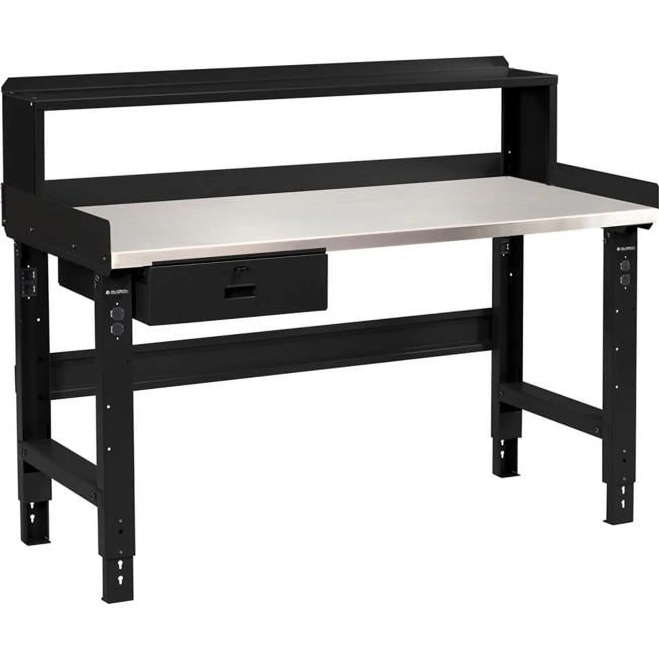 Adjustable Height Workbench with Drawer & Riser, Stainless Steel Square Top - Black - 72 x 30 in.
