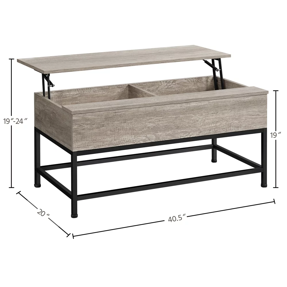 Topeakmart Split Lift-Top Coffee Table with Hidden Storage Compartments and Metal Legs, Gray
