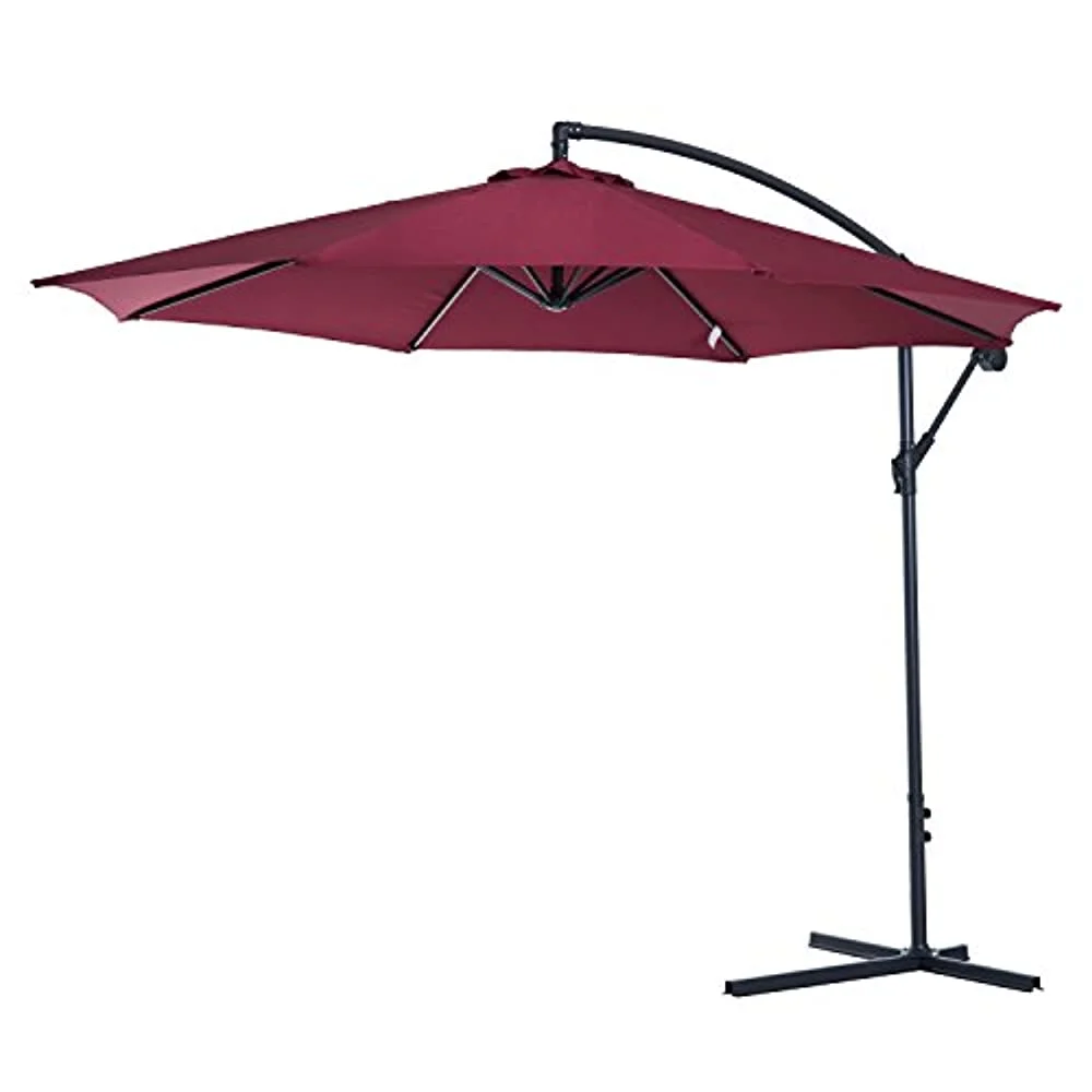 Outsunny 10 Cantilever Hanging Tilt Offset Patio Umbrella with UV Water Fighting Material and a Sturdy Stand Red