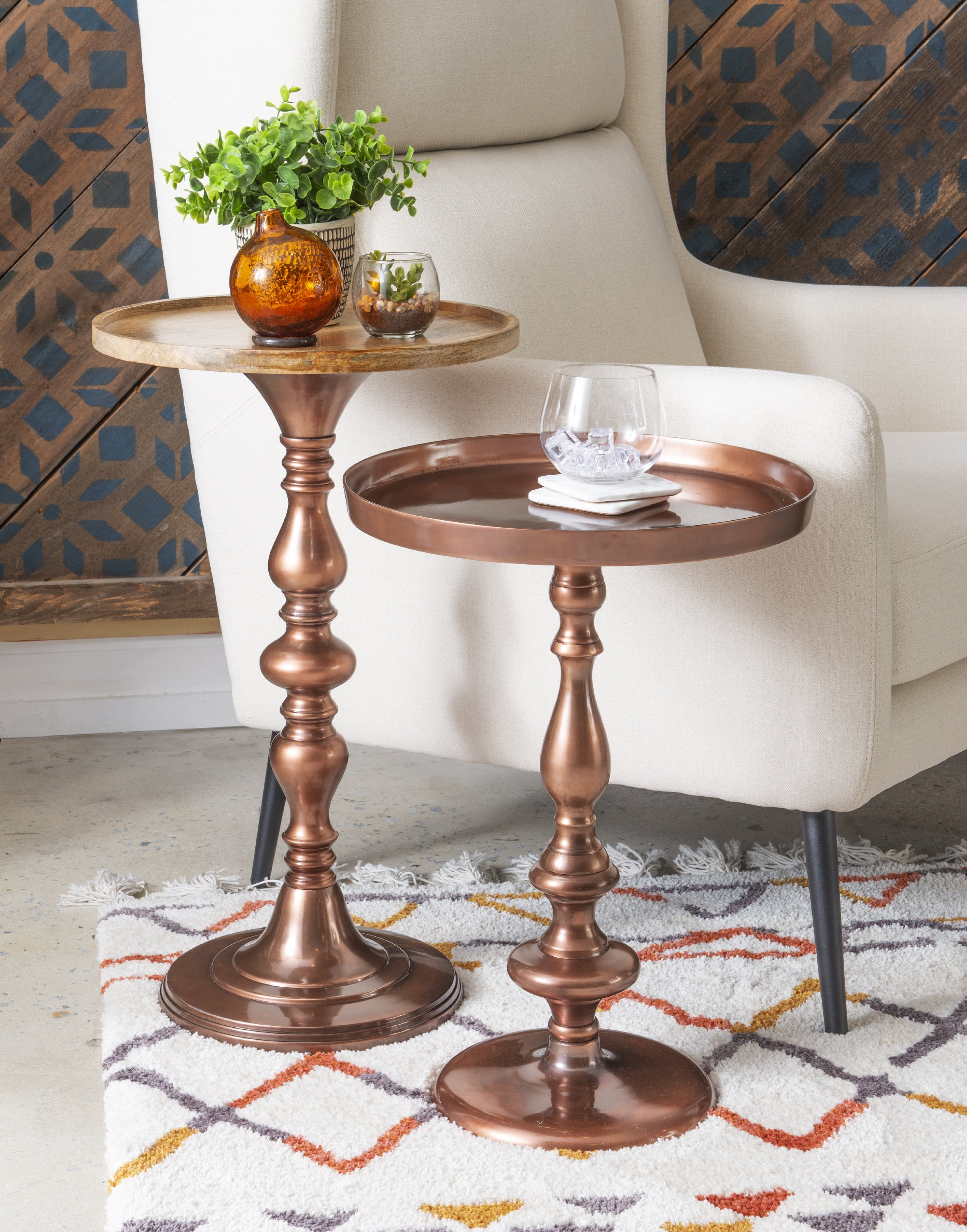 Wiggins Round Metal Pedestal Accent Side Table, Antique Copper