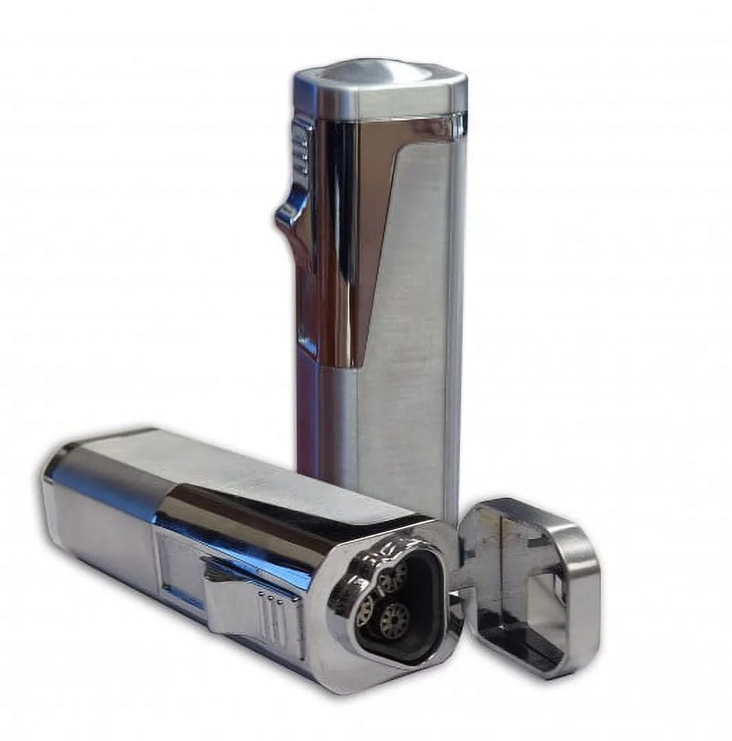 Typhoon Triple Flame Torch Lighter w/ Retractable Bullet Cutter - Silver