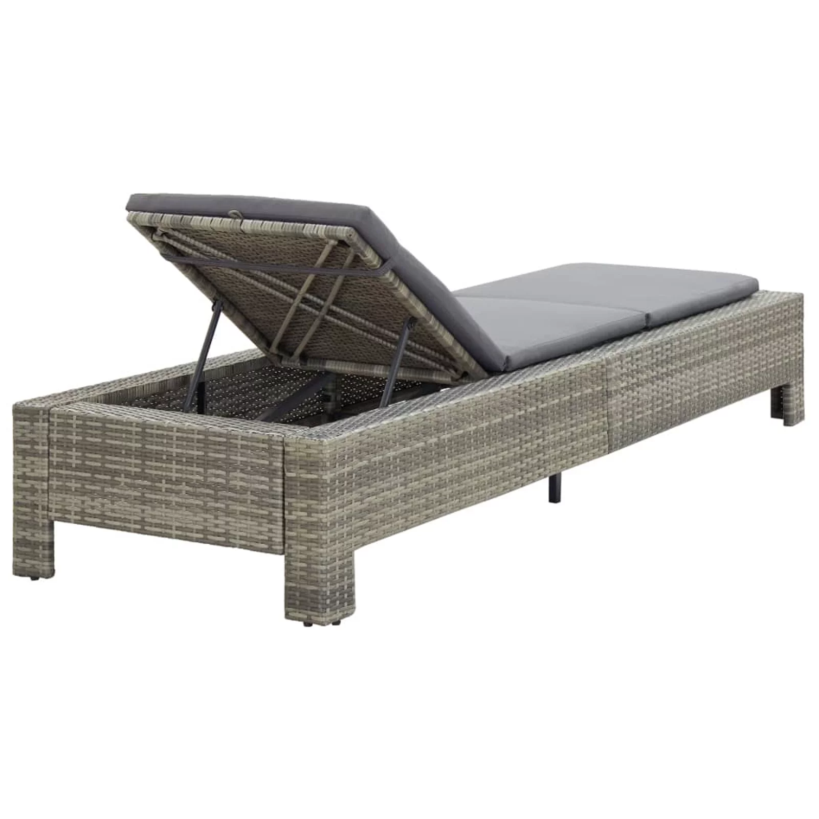 Sunbed with Cushion Gray Poly Rattan