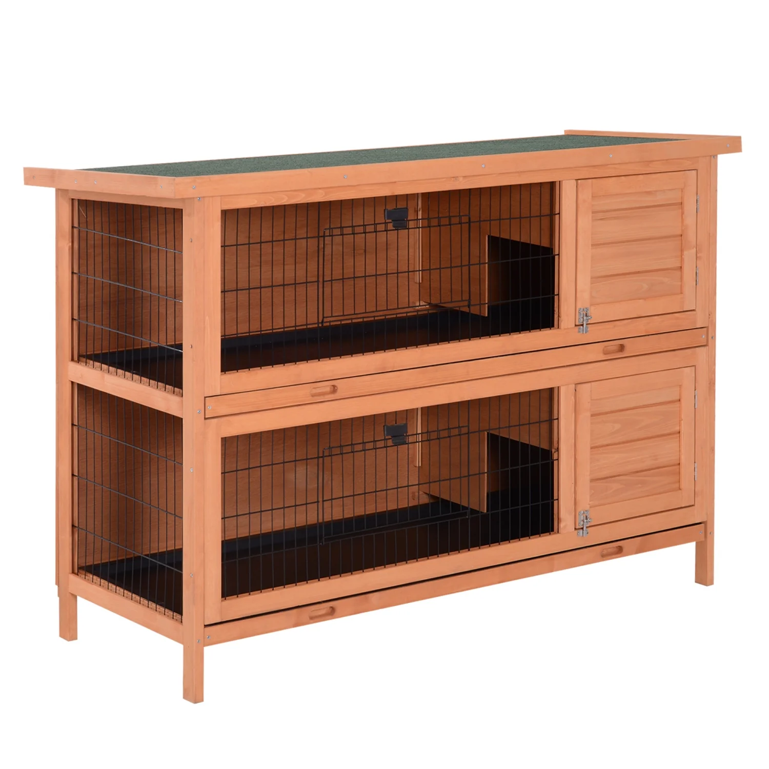 JHOOTUUO PawHut 54” 2-Story Large Rabbit Hutch Bunny Cage Wooden Pet House Small Animal  with Lockable Doors  No Leak Tray and waterproof Roof for Outdoor/Indoor Orange
