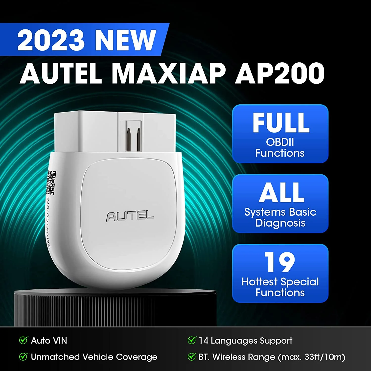 Autel AP200 OBD2 Scanner, Bluetooth Code Reader with Full Systems Diagnoses and 19 Service Functions Car Diagnostic, Vehicle Scan Tool for iPhone & Android Devices