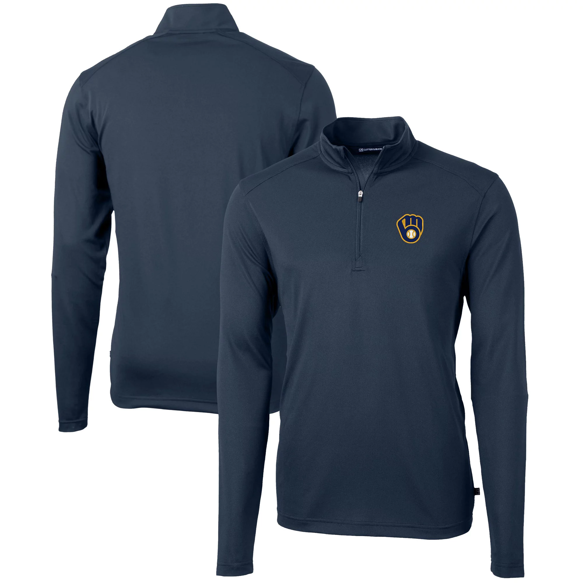 Men's Cutter & Buck  Navy Milwaukee Brewers Virtue Eco Pique Recycled Quarter-Zip Pullover Top