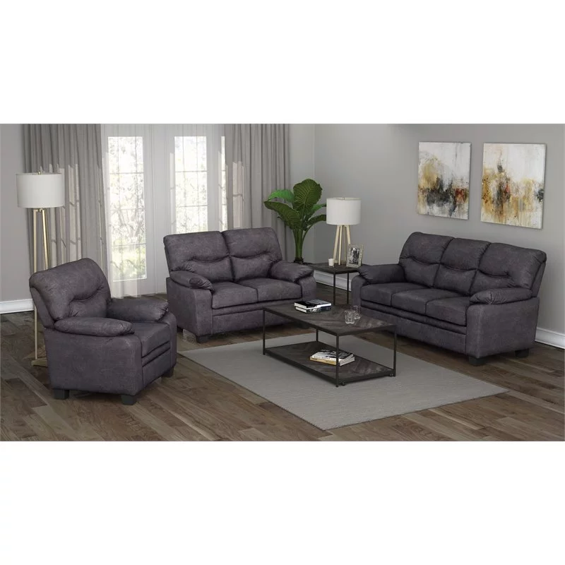 Home Square 2 Piece Set with Upholstered Sofa & Upholstered Loveseat in Charcoal
