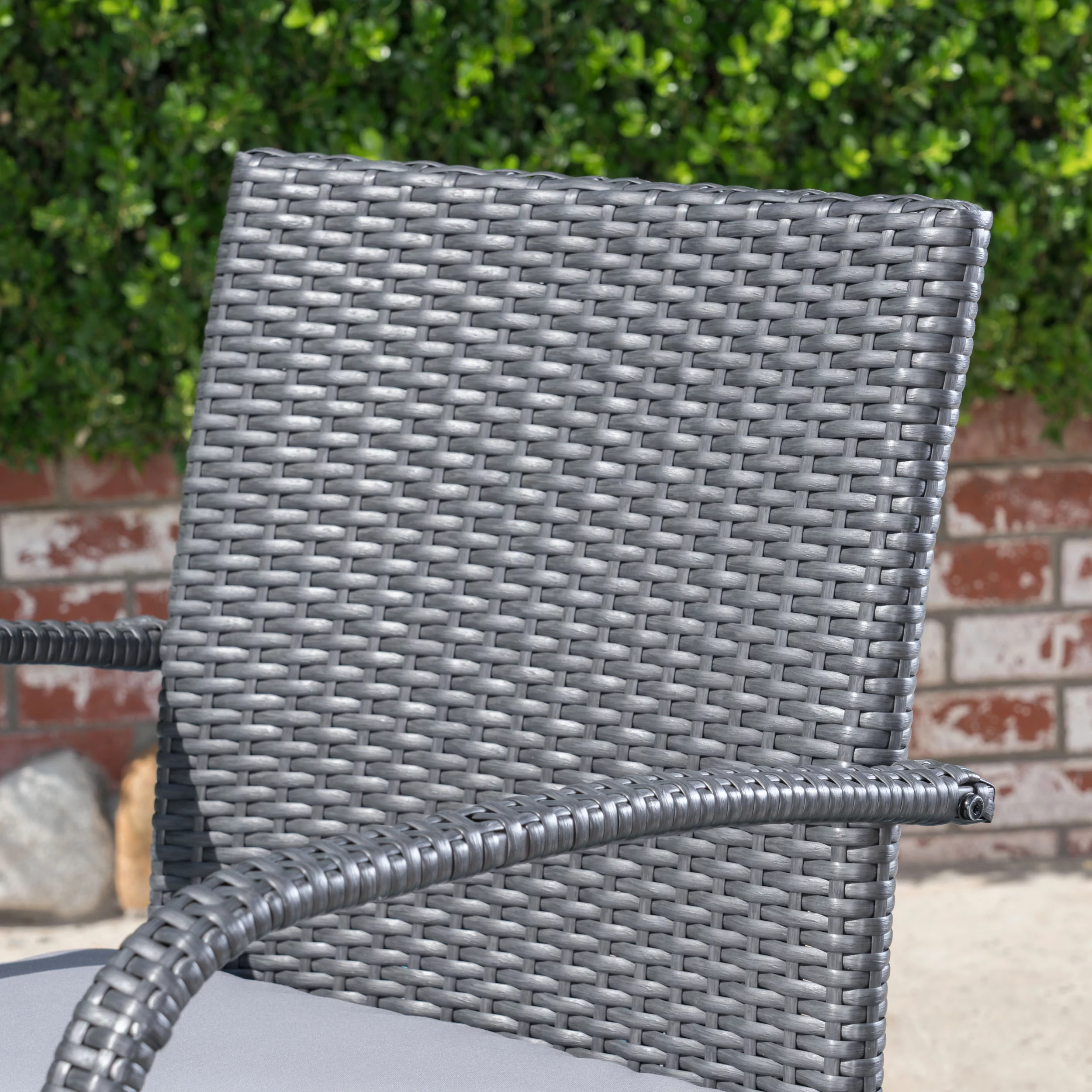 Mark Outdoor 5 Piece Acacia Wood and Wicker Dining Set with Cushions, Gray, Gray, Gray