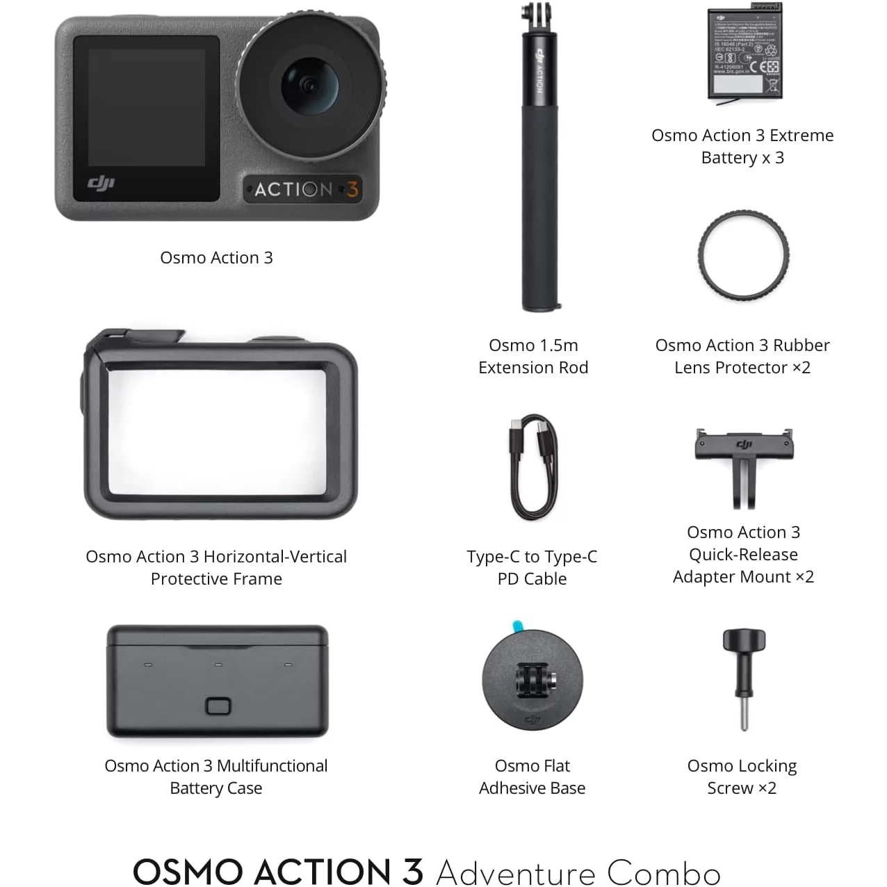 DJI Osmo Action 3 Action Camera (Adventure Combo) with 4K/120fps, Super-Wide FOV, 16m Waterproof Bundle with Extended Warranty, 128GB Memory Card + Deco Gear Outdoor Action Kit + Case Bundle