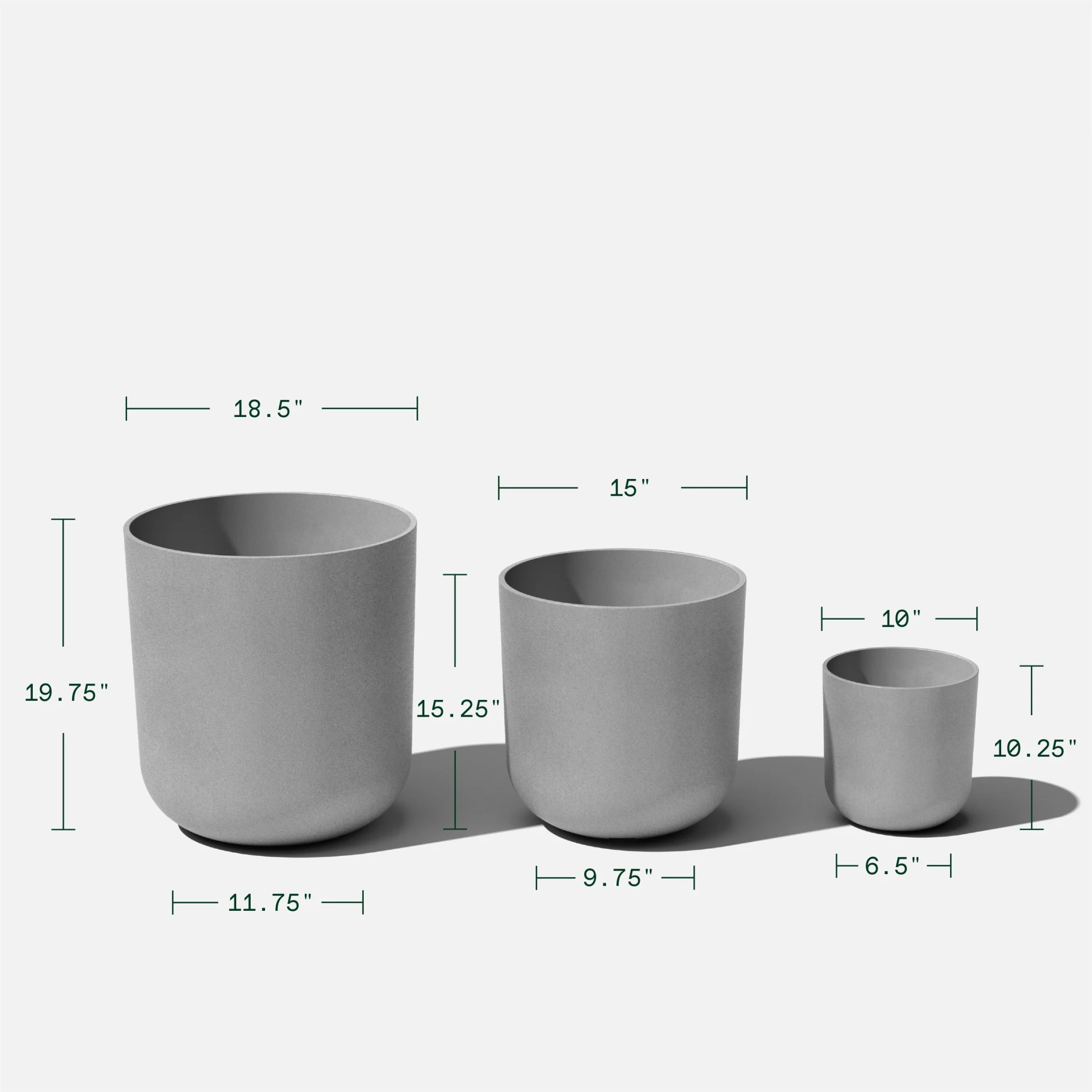 Veradek Kona Series Bundle - Three Piece Set of Plastic-Stone Planters - Gray