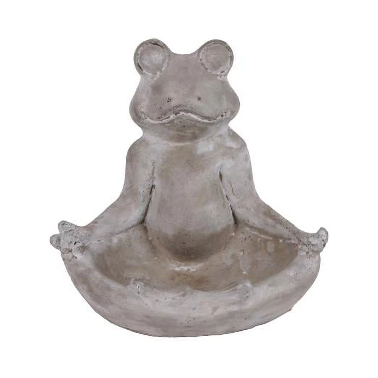 Cement Meditating Frog Figurine in Gyan Position with Candle Holder, Concrete Finish - Gray