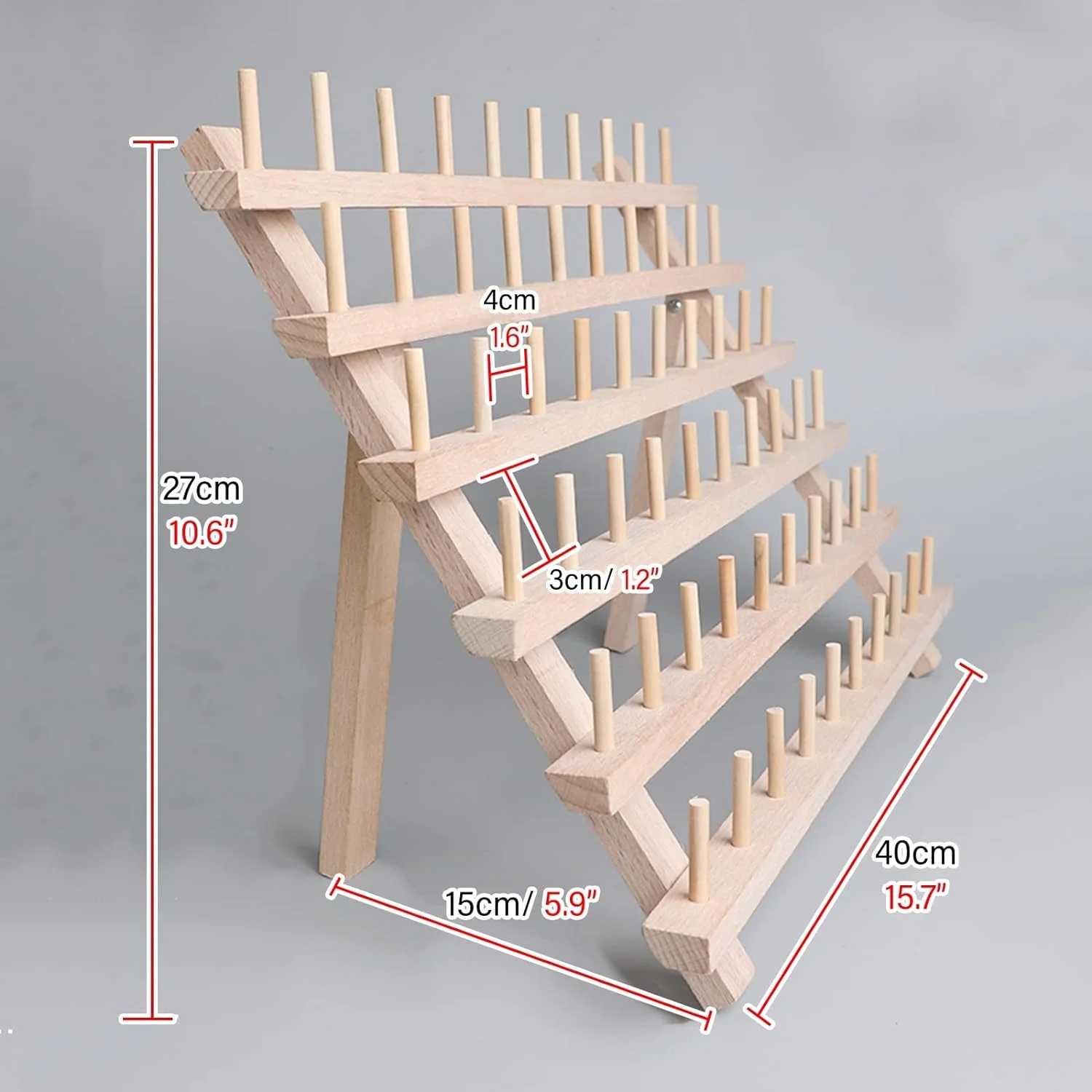 Sewing Thread Organizer and Storage, Foldable 60-spools Holder Stand Wooden Embroidery Yarn Rack for Separate Braiding Hair, With Long Bars