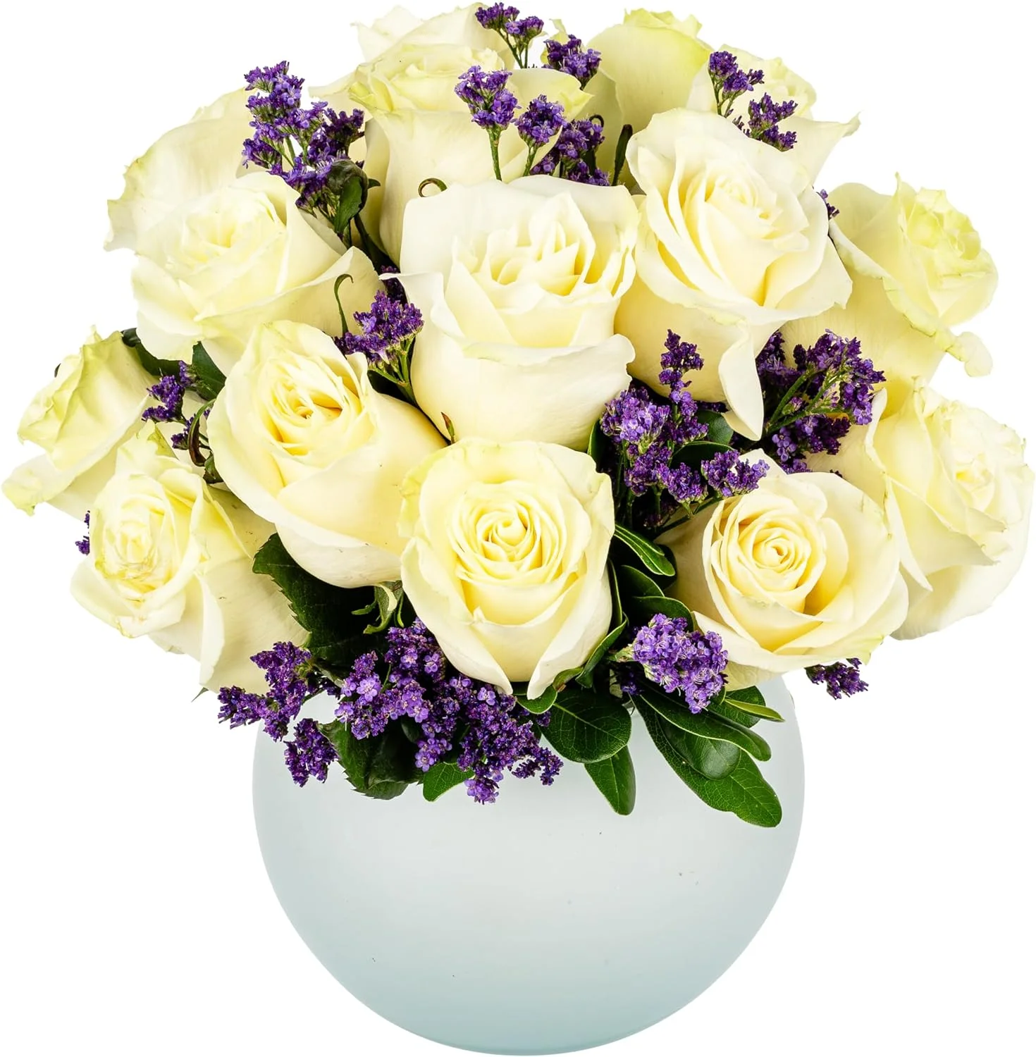 Arabella Bouquets Farm Direct Bouquet of 18 White Roses with Opal  Vase