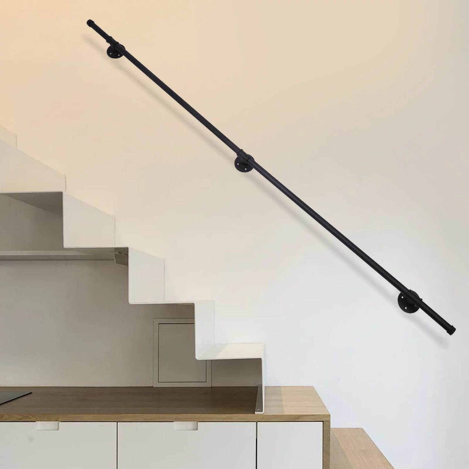 2m Handrail For Steps, Industrial-Style Handrail Kit for Indoor Stairs, Stair Railing Hand Rail Kit, Black Handrails for Outdoor Indoor Steps