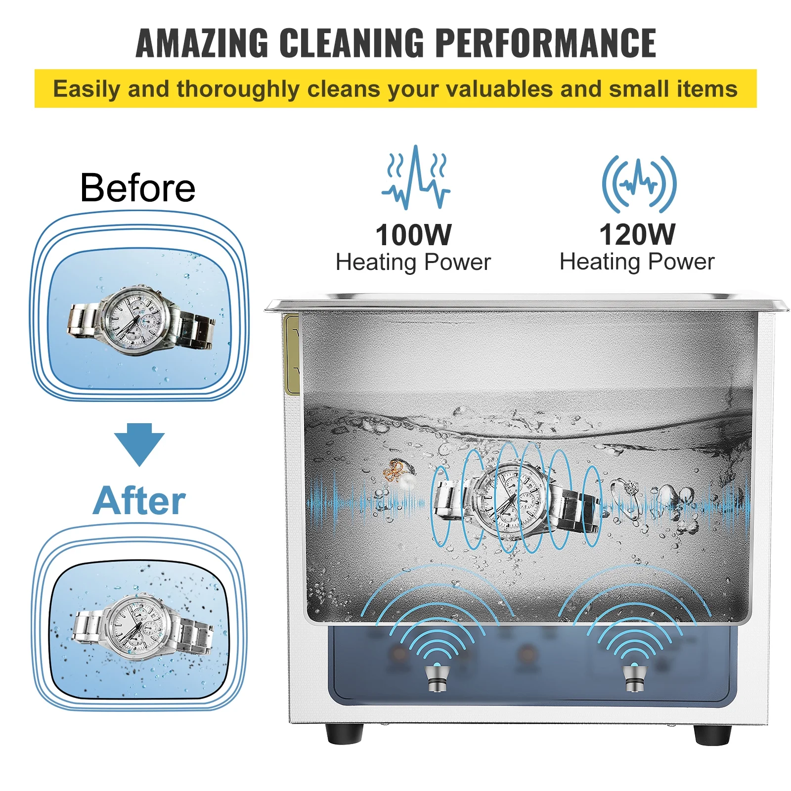 SKYSHALO Ultrasonic Cleaner Jewelry Cleaning Machine w/ Digital Timer and Heater 3L