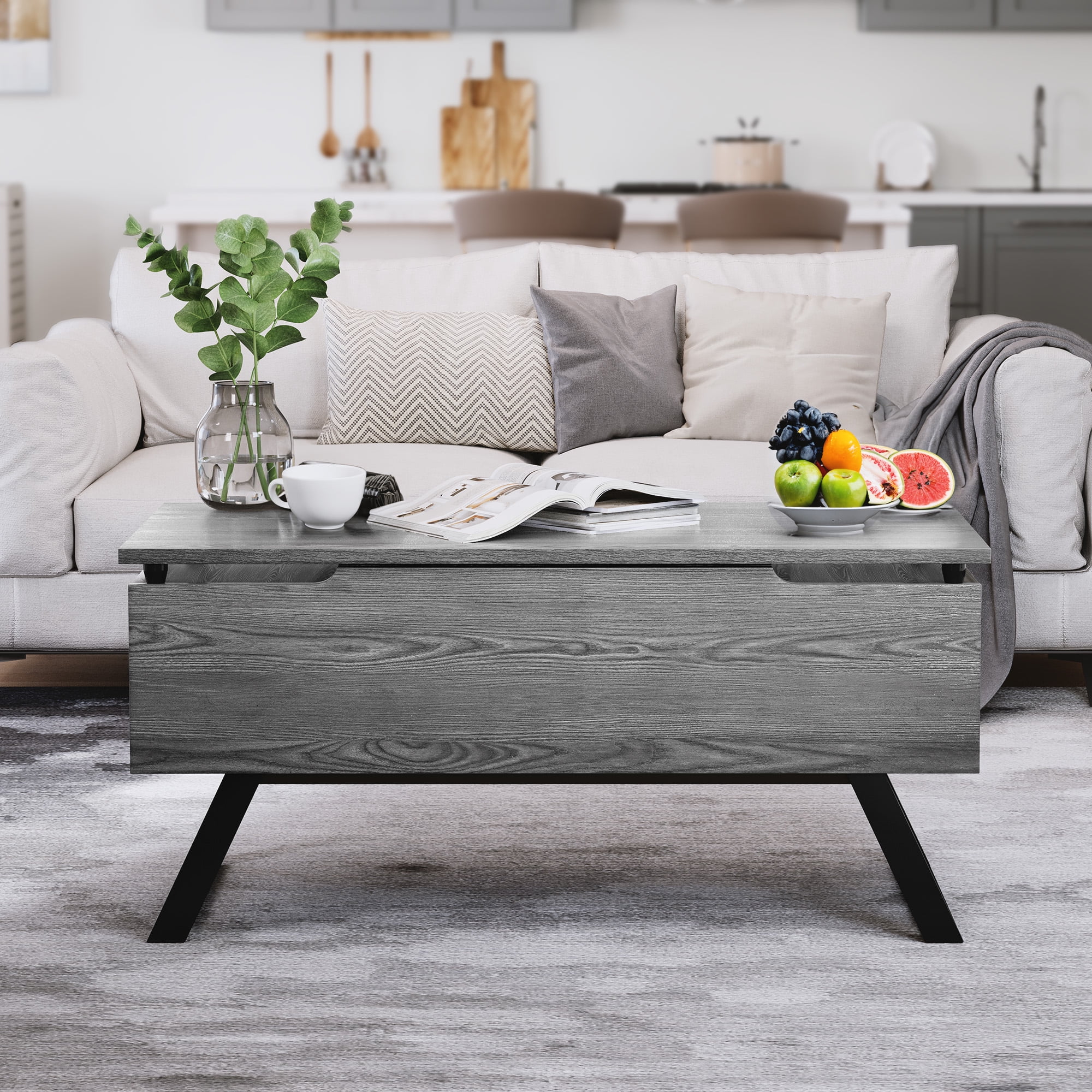 Dextrus Wood Lift Top Coffee Table with Drawers, Gray