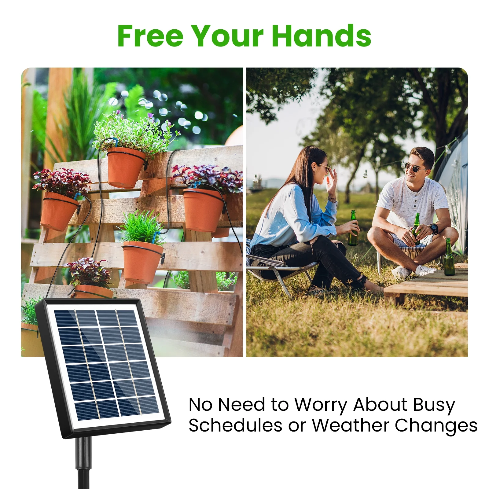 SUNOYAR Solar Drip Irrigation System, Automatic Drip Irrigation Kit with Sensor Timer 12 Timing Modes, Irrigation System for Garden Plant Watering Devices