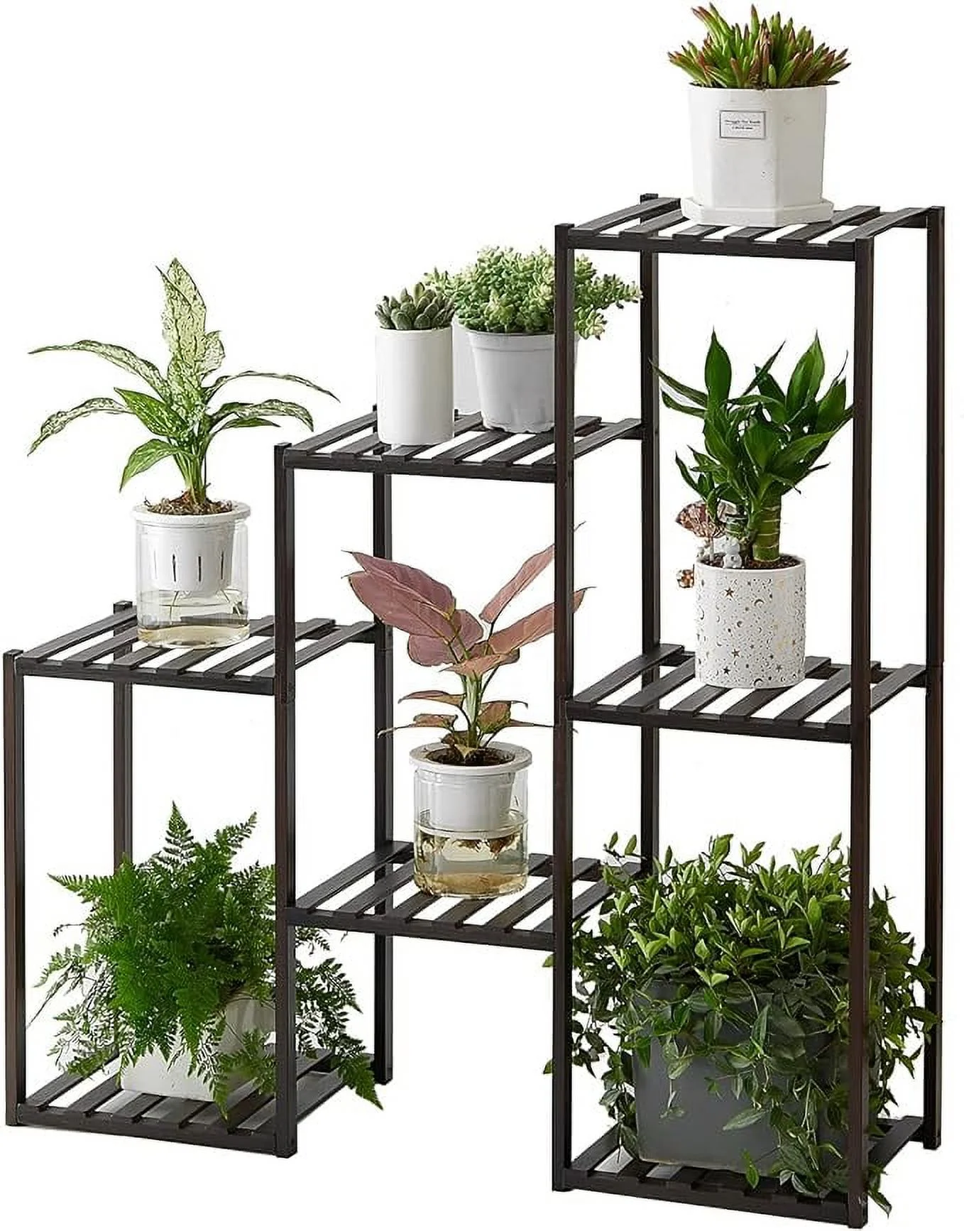 Plant Stand Indoor Plant Stands Bamboo Outdoor Tiered Plant Shelf for Multiple Plants, 3 Tiers 7 Potted Ladder Plant Holder Table Plant Pot Stand for Window Garden Balcony Living Room Corner(Brown)