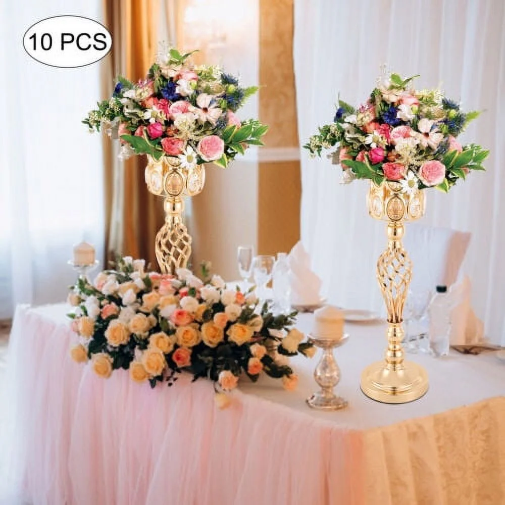 Set of 10 Wedding Centerpieces Gold Vases Wedding Flower Vases w/ Crystal Bead